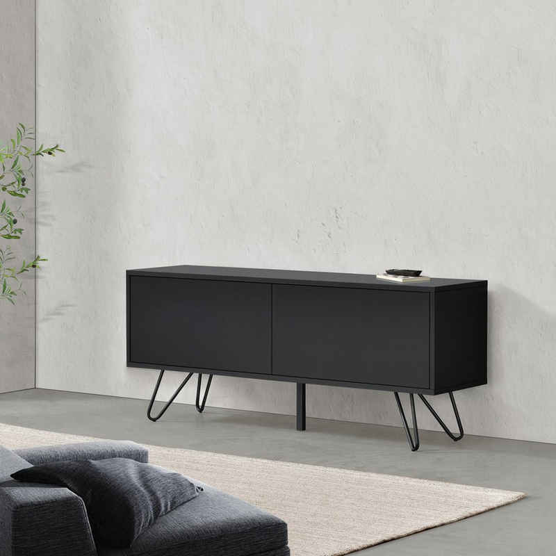 en.casa Sideboard, Bollebygd Wohnzimmerschrank 46,5 x 110 x 30 cm Schwarz, 5x110x30cm Kommode mit 2 Schranktüren Schwarz