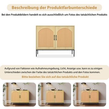 PFCTART Stauraumschrank Rattan Aufbewahrungsschrank unregelmäßigen Wohnzimmerschrank (vielseitige Aufbewahrung Metallgriffen und Metallrahmenbeinen) B100/H80/T39 cm