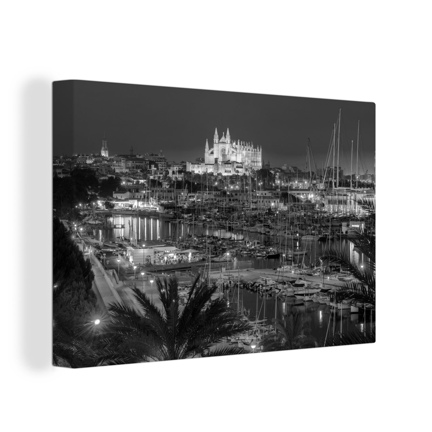 OneMillionCanvasses® Leinwandbild Mallorca - Hafen - Schwarz - Weiß, Fotodr günstig online kaufen