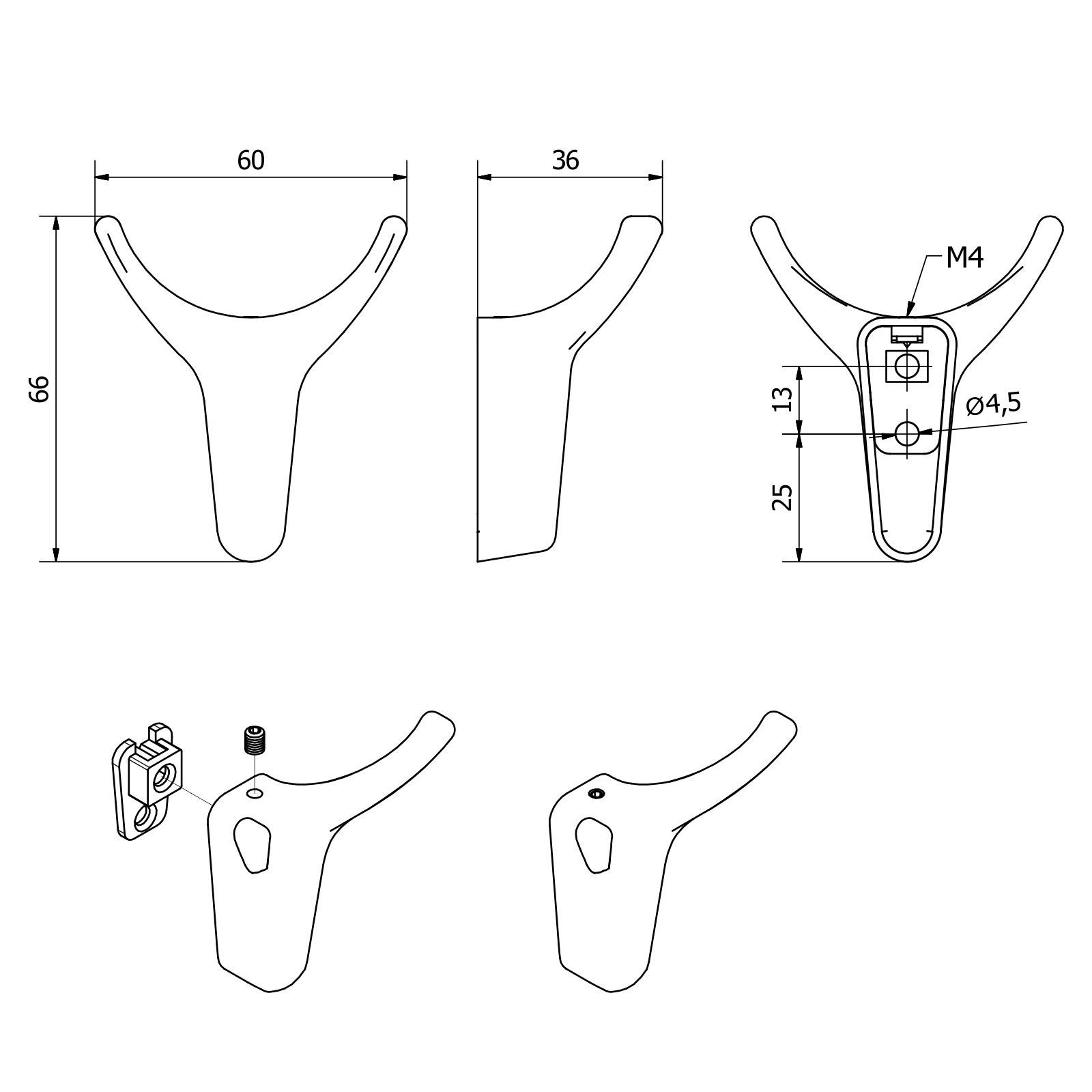 SO-TECH® Kleiderhaken Garderobenhaken TORO 6,6 x 6 cm, (1-St), Gold gebürstet inklusive Schrauben und FISCHER Dübel