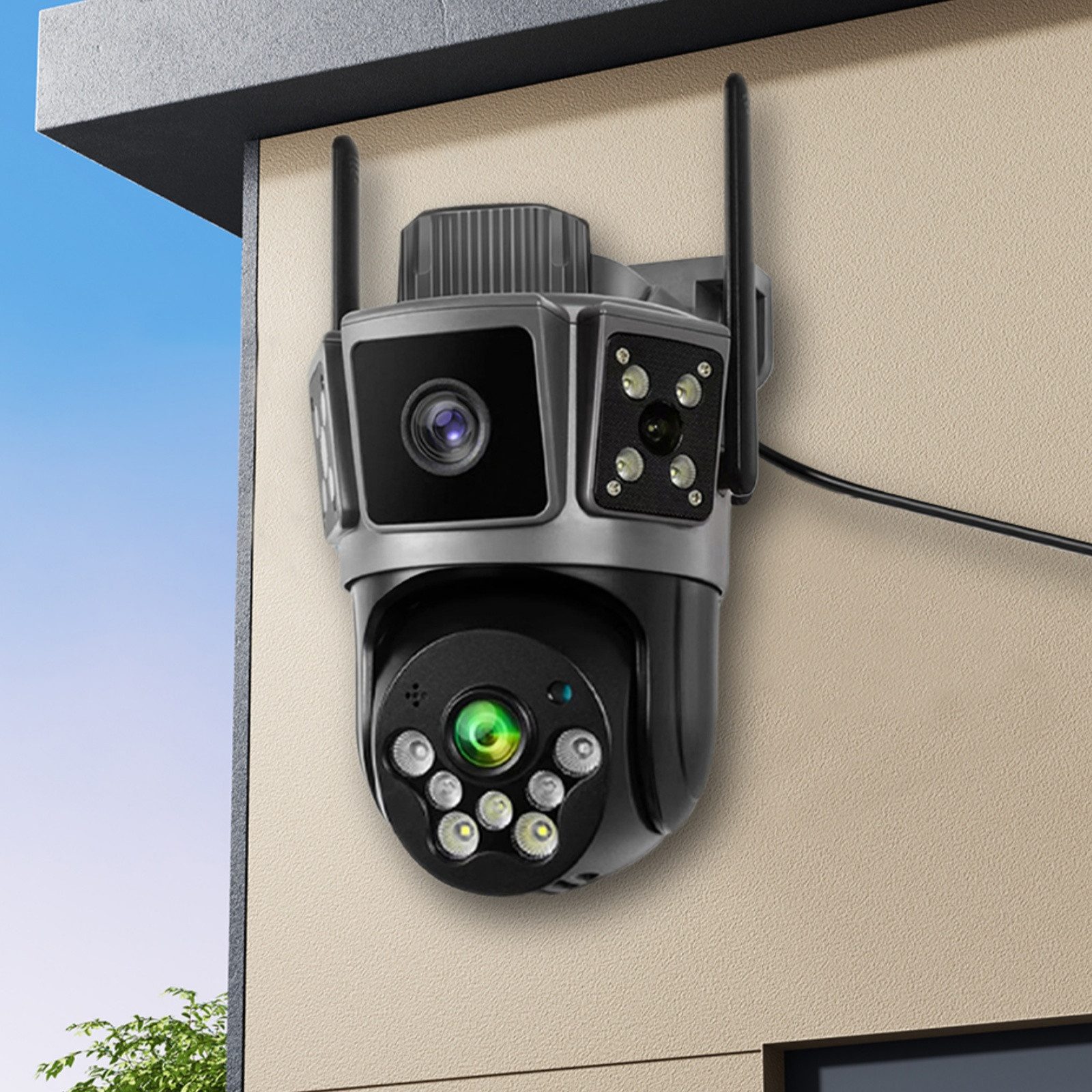 REDOM Überwachungskamera 2X5MP 360° PTZ IP Kamera WLAN Sicherheitskamera (Indoor, Außenbereich, mit Zwei-Wege-Audio 6x Zoom, 1-tlg., mit App Steuerung Wasserdichte HD-Nachtsicht, Bewegungserkennung mit Alarm)