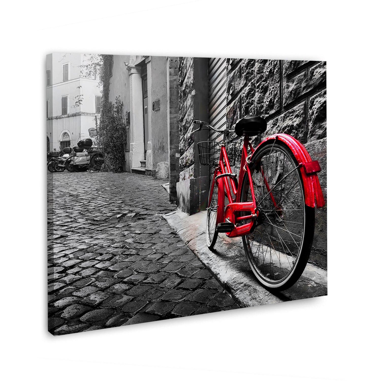 Artedinoi Leinwandbild Rotes Fahrrad Leinwandbild Wandbild Kunst XXL Deko