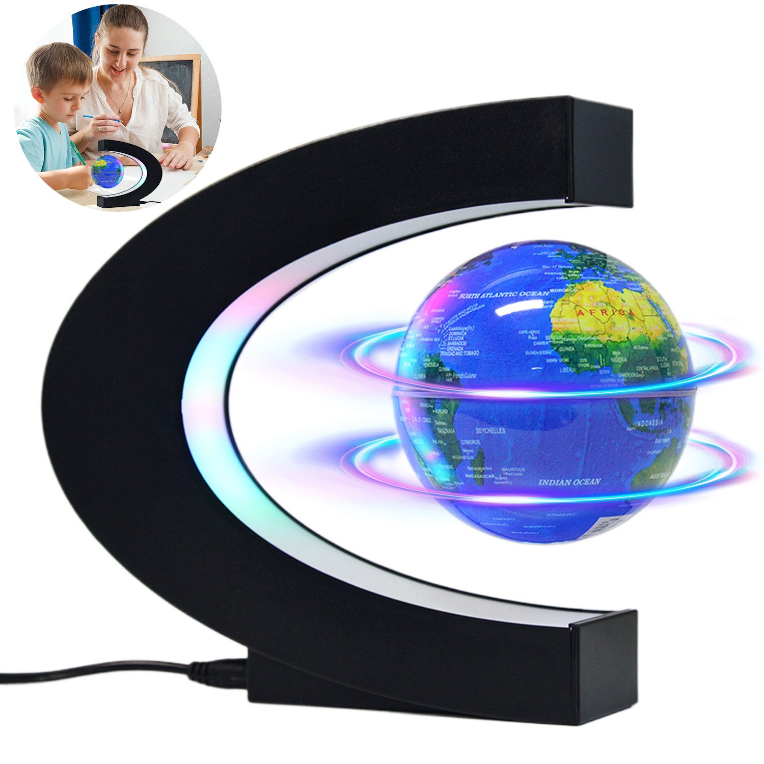 MOPUEA Globus Magnetische Schwebender Globus mit LED-Lichtern, (1-tlg), Schwebender Dekorationsglobus für Büro & Wohnzimmer