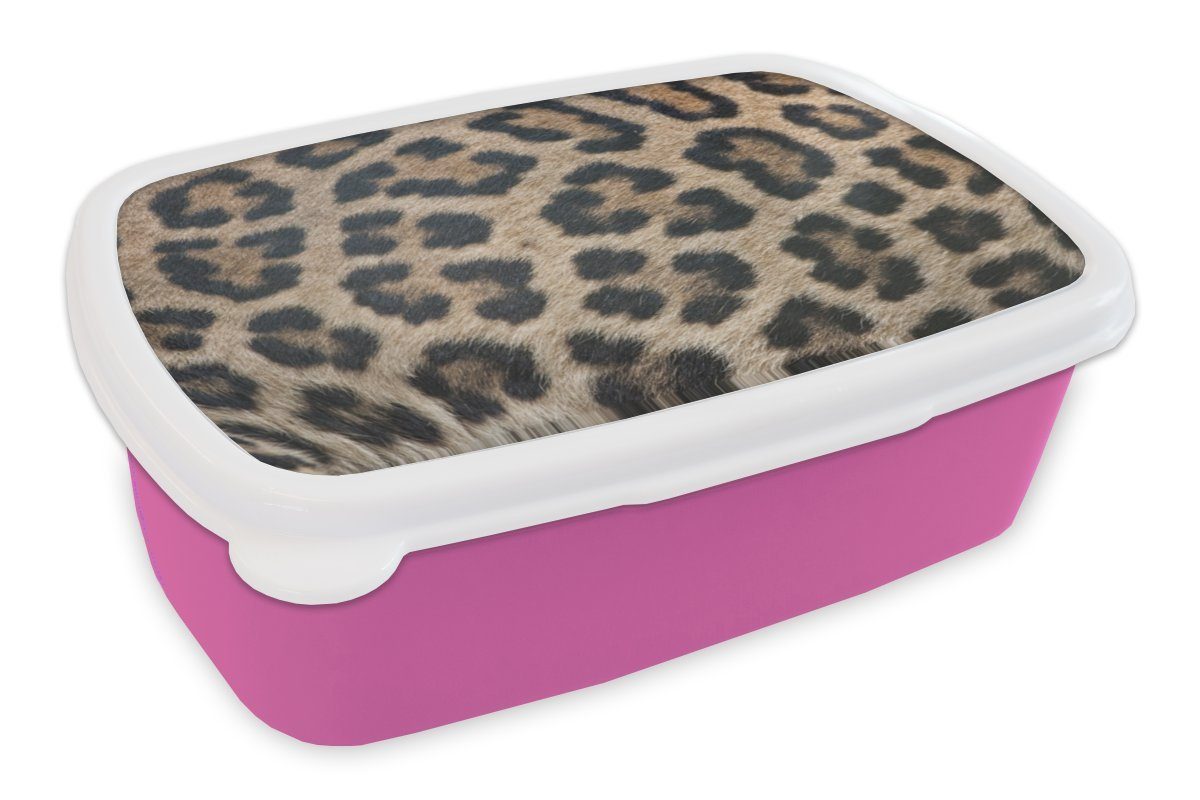 MuchoWow Lunchbox Leopardenmuster, Kunststoff, (2-tlg), Brotbox für Erwachsene, Brotdose Kinder, Snackbox, Mädchen, Kunststoff rosa