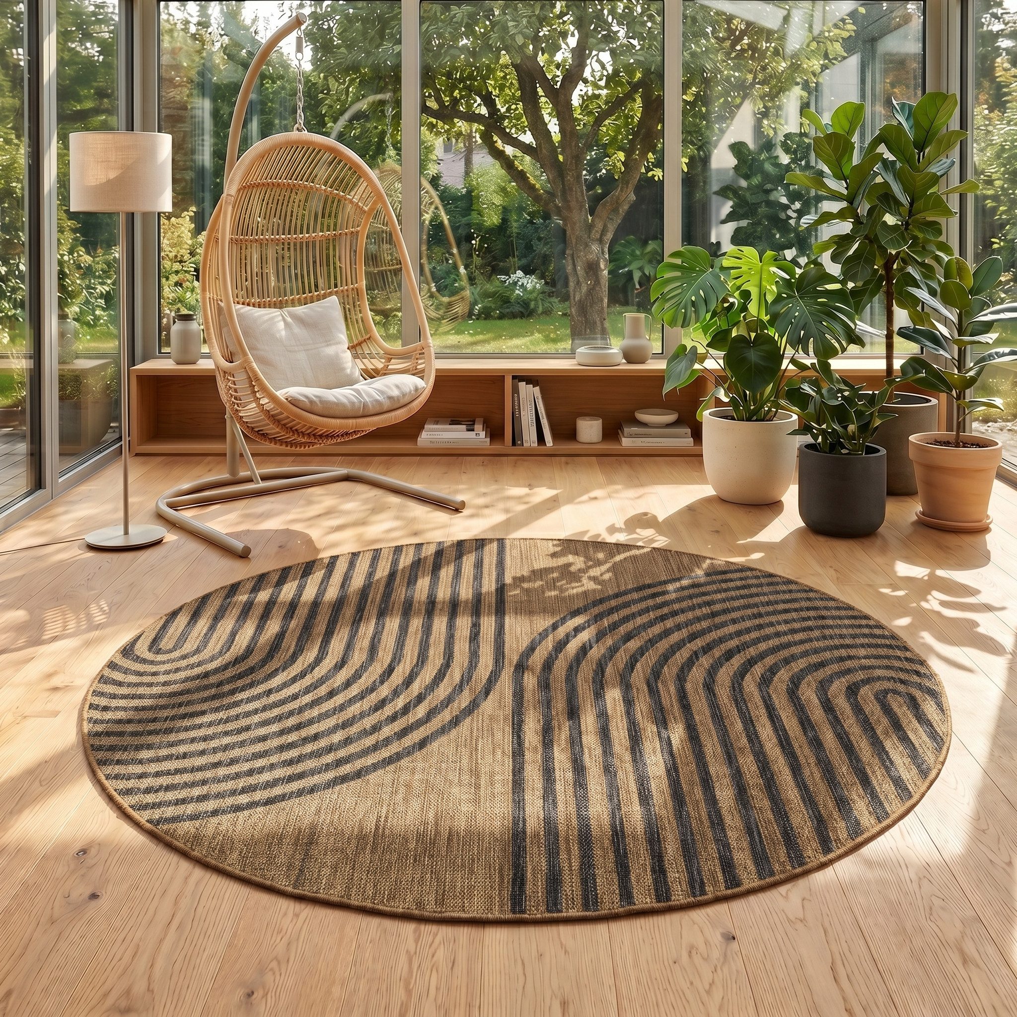 Teppium Teppich Geometrisch, Rund, Höhe: 3 mm, Teppich Wetterfest Waschbar Balkon, Garten, Terrasse und Küchenteppich