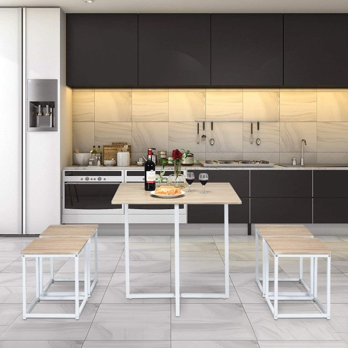 COSTWAY Essgruppe Essgruppe, (Set, 5-tlg), Küchentisch und 4 Stühle