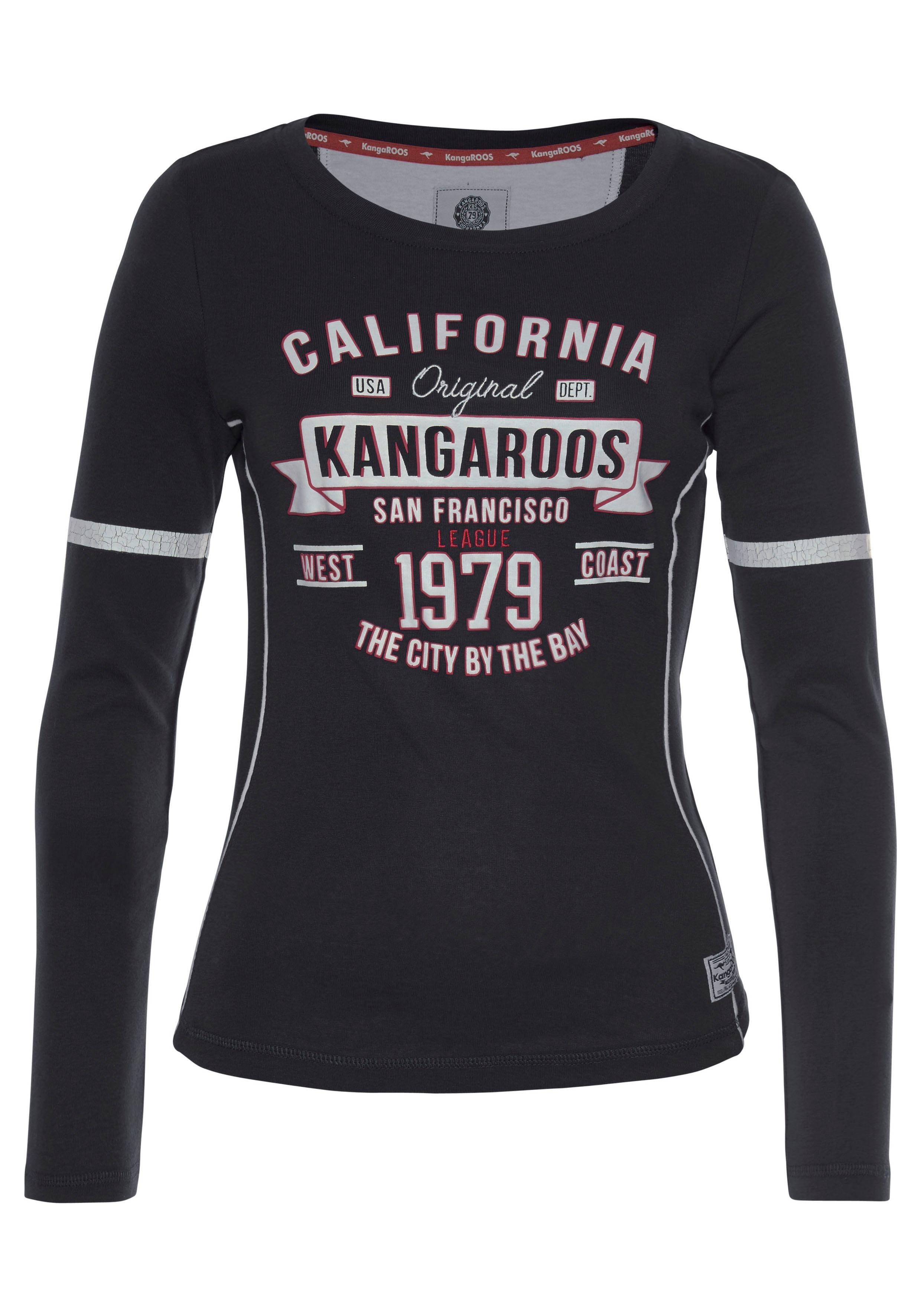 KangaROOS Langarmshirt Langarm, sehr figurbetont, bedruckt und mit Stickerei. Reduzierter Preis € 19,59. Unverbindliche Preisempfehlung € 27,99
