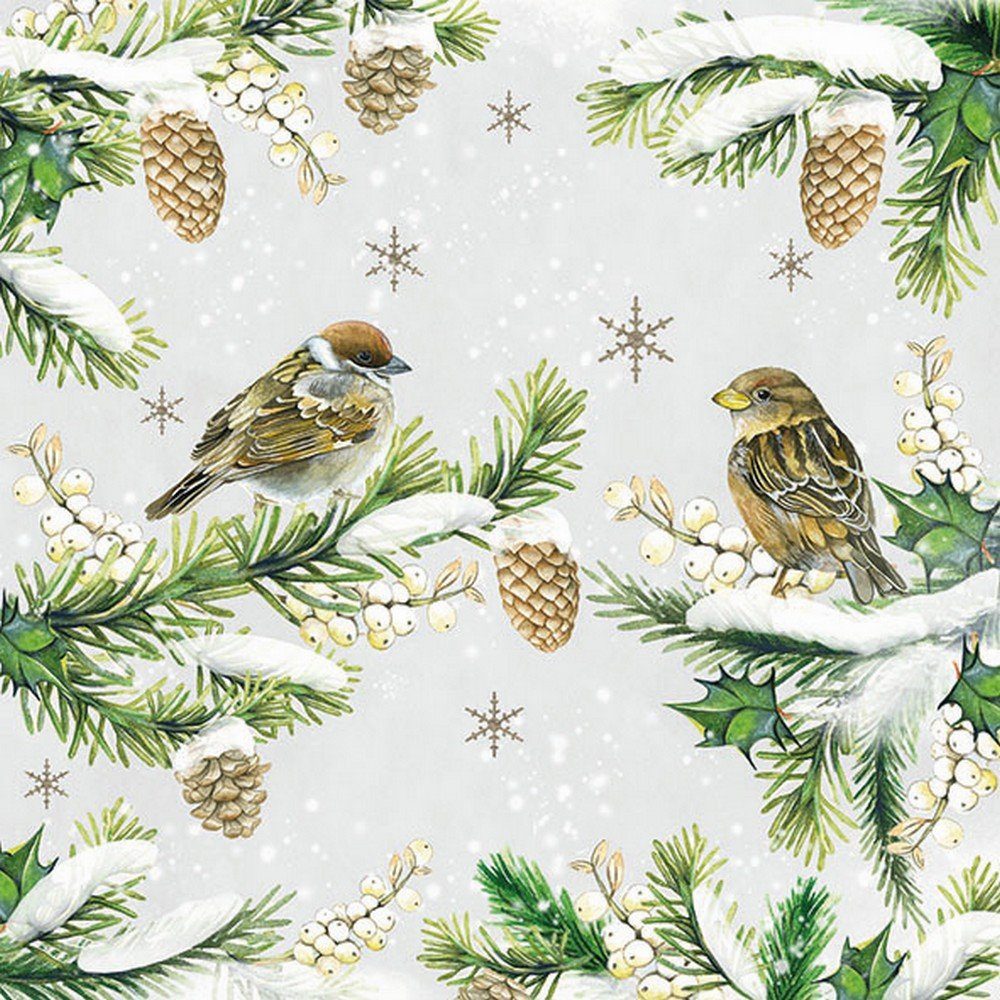 Ambiente Luxury Paper Products Papierserviette 20 Серветки Sparrows in Snow 33x33cm, (20 St)