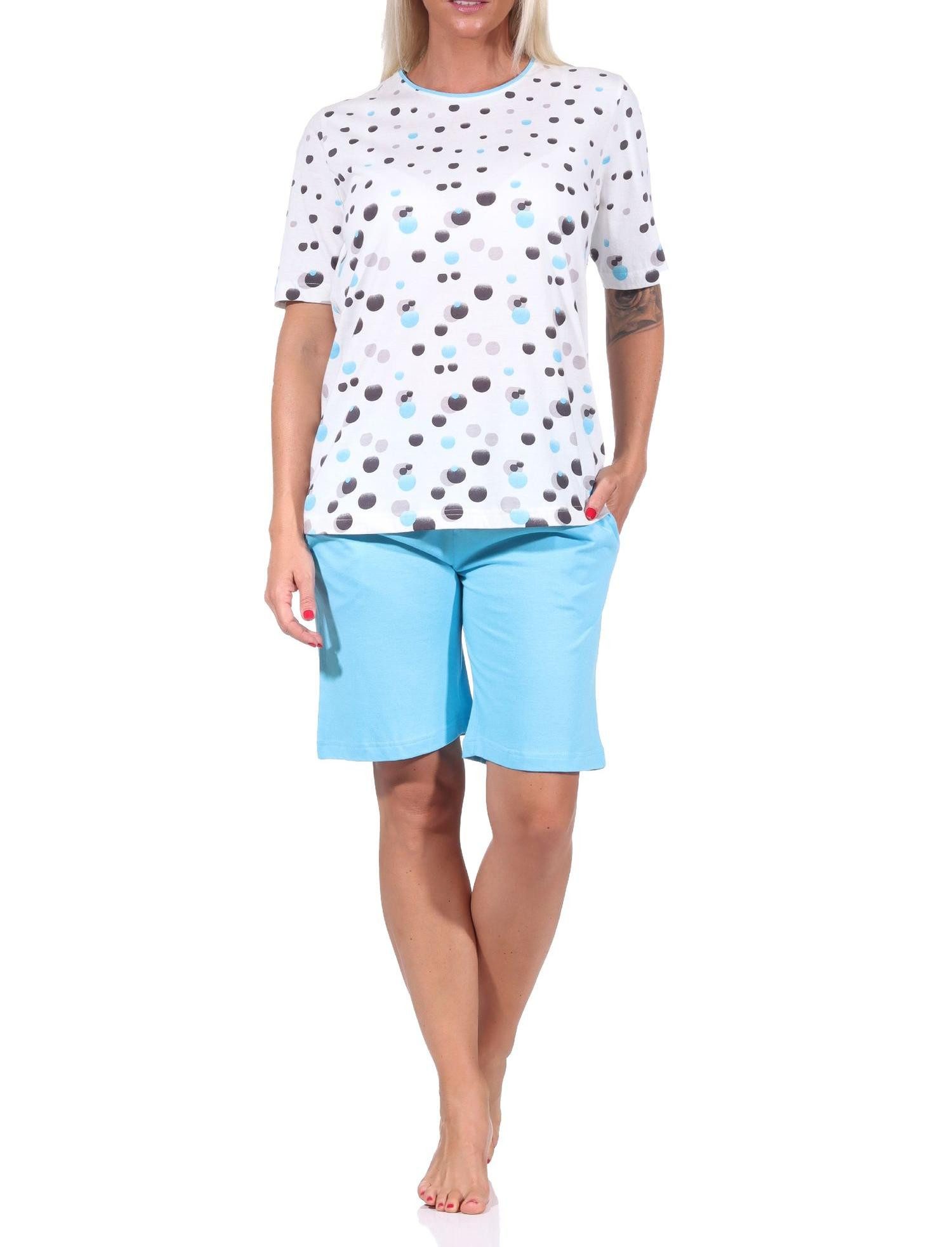 Pyjama Damen kurzarm Shorty Schlafanzug in Tupfen Optik - auch in Übergrößen