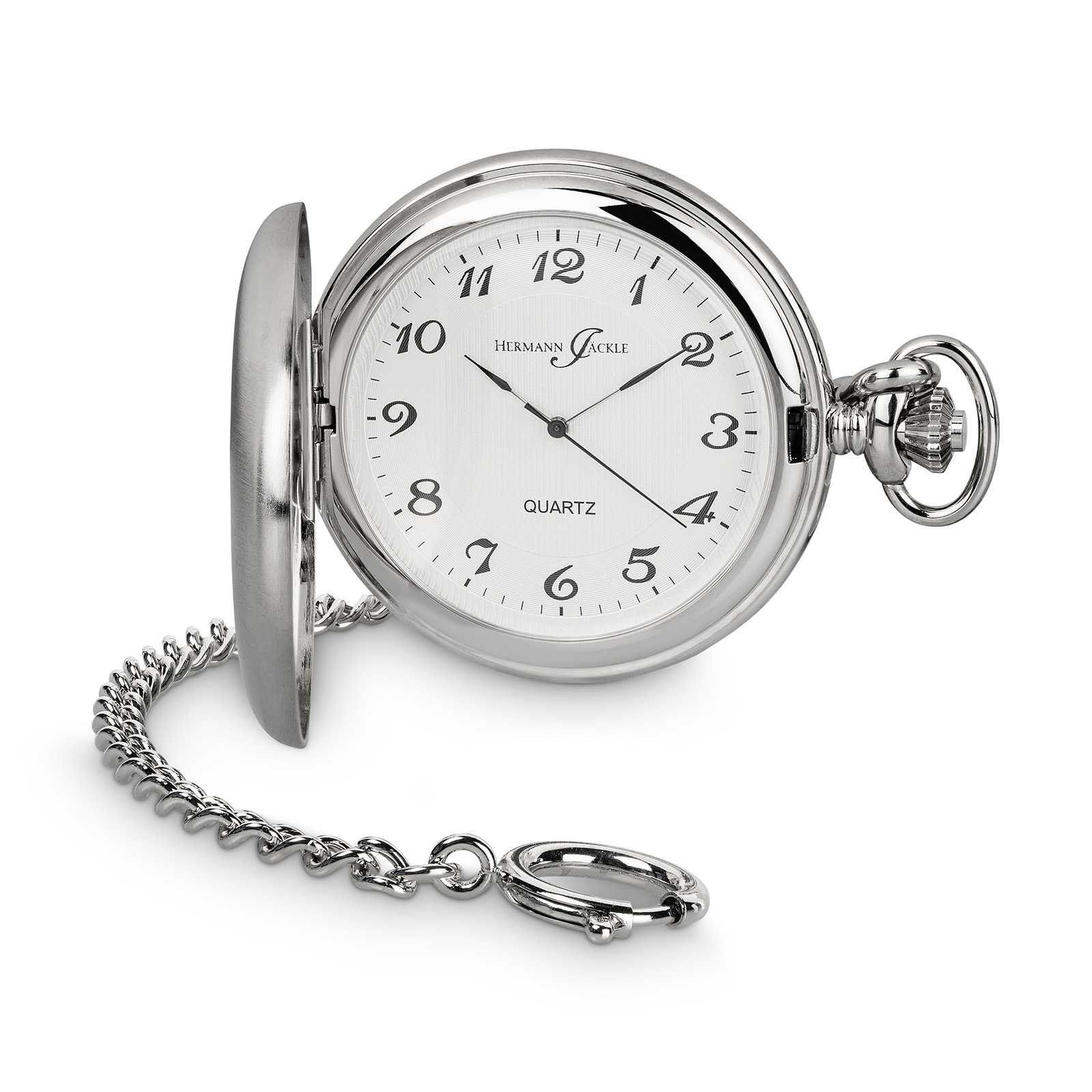 Hermann Jäckle Taschenuhr Todtnau Quarz 50 mm, Mineralglas, mit Kette und Reiseetui