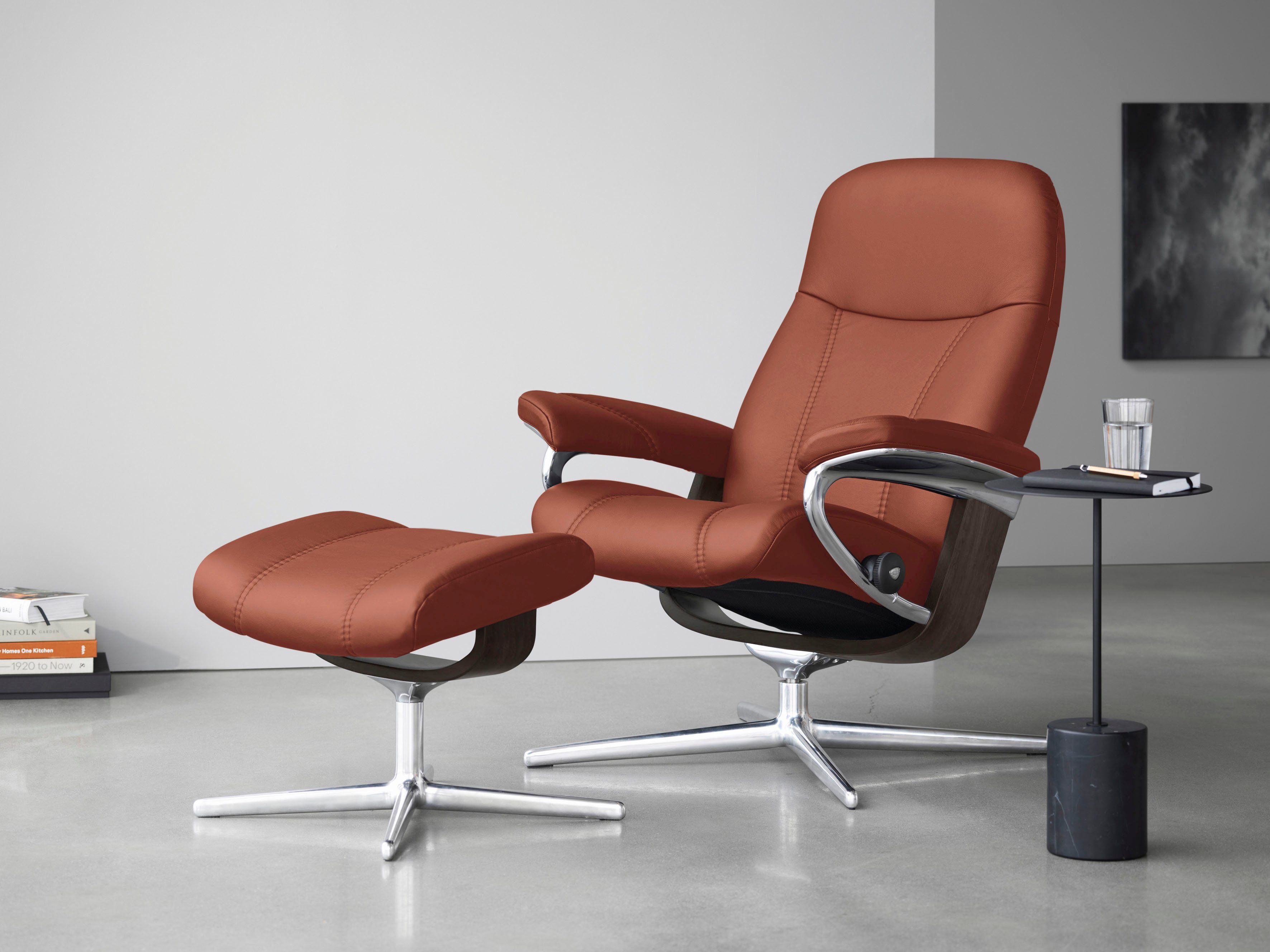 Stressless® Relaxsessel Consul (Set, Relaxsessel mit Hocker), mit Hocker, mit Cross Base, Размер S, M & L, Holzakzent Wenge
