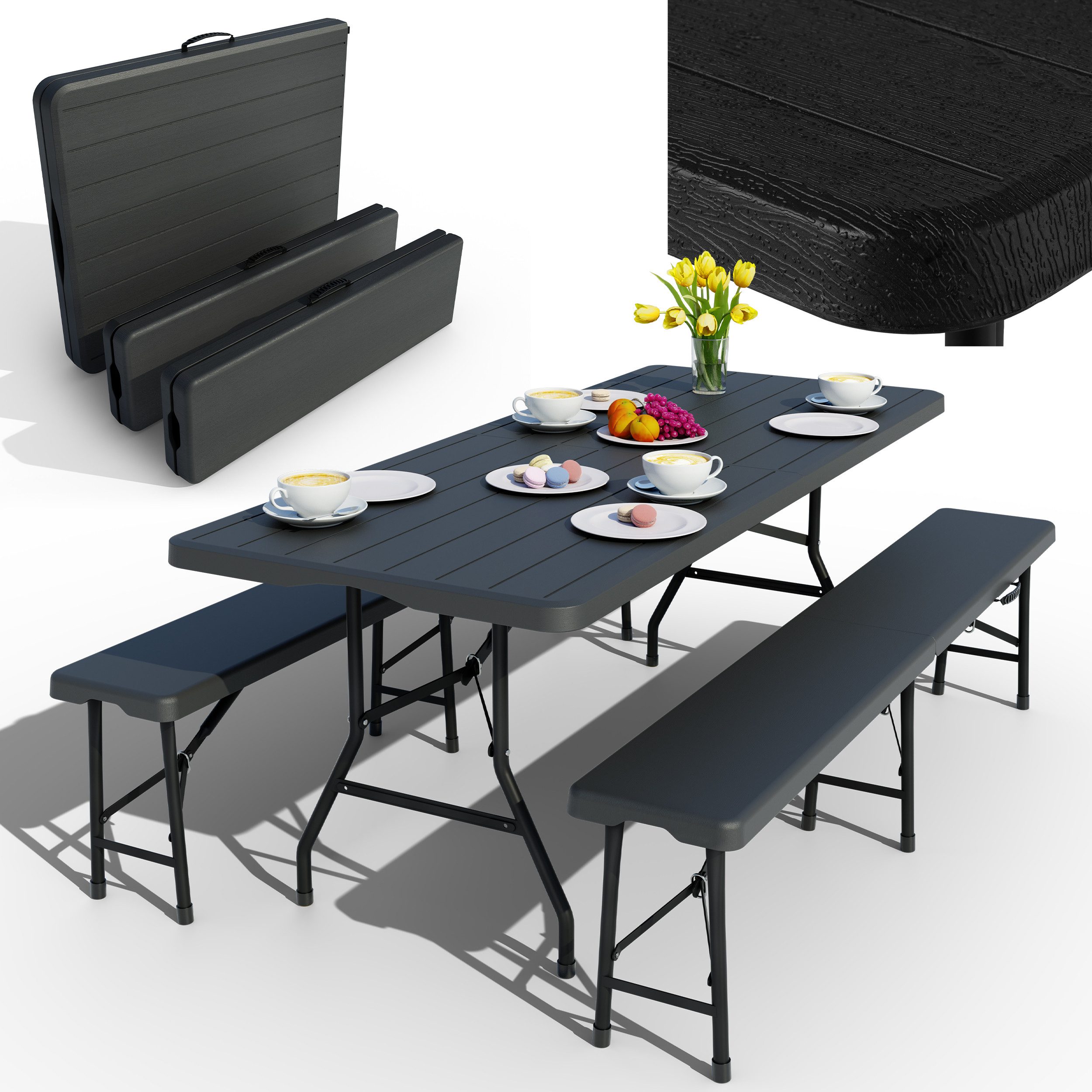 Onbest Bierzeltgarnitur SET klappbar Tragegriff 300kg, (3-tlg), Holzoptik, günstig online kaufen