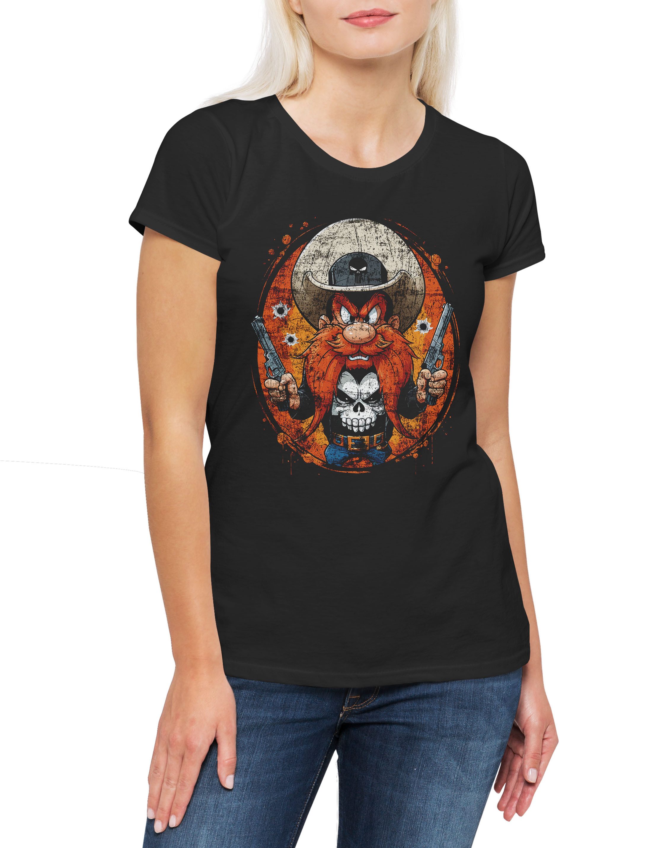 Print-Shirt Vigilante Damen T-Shirt Skull Logo Toon Cartoon Comic Yosemite