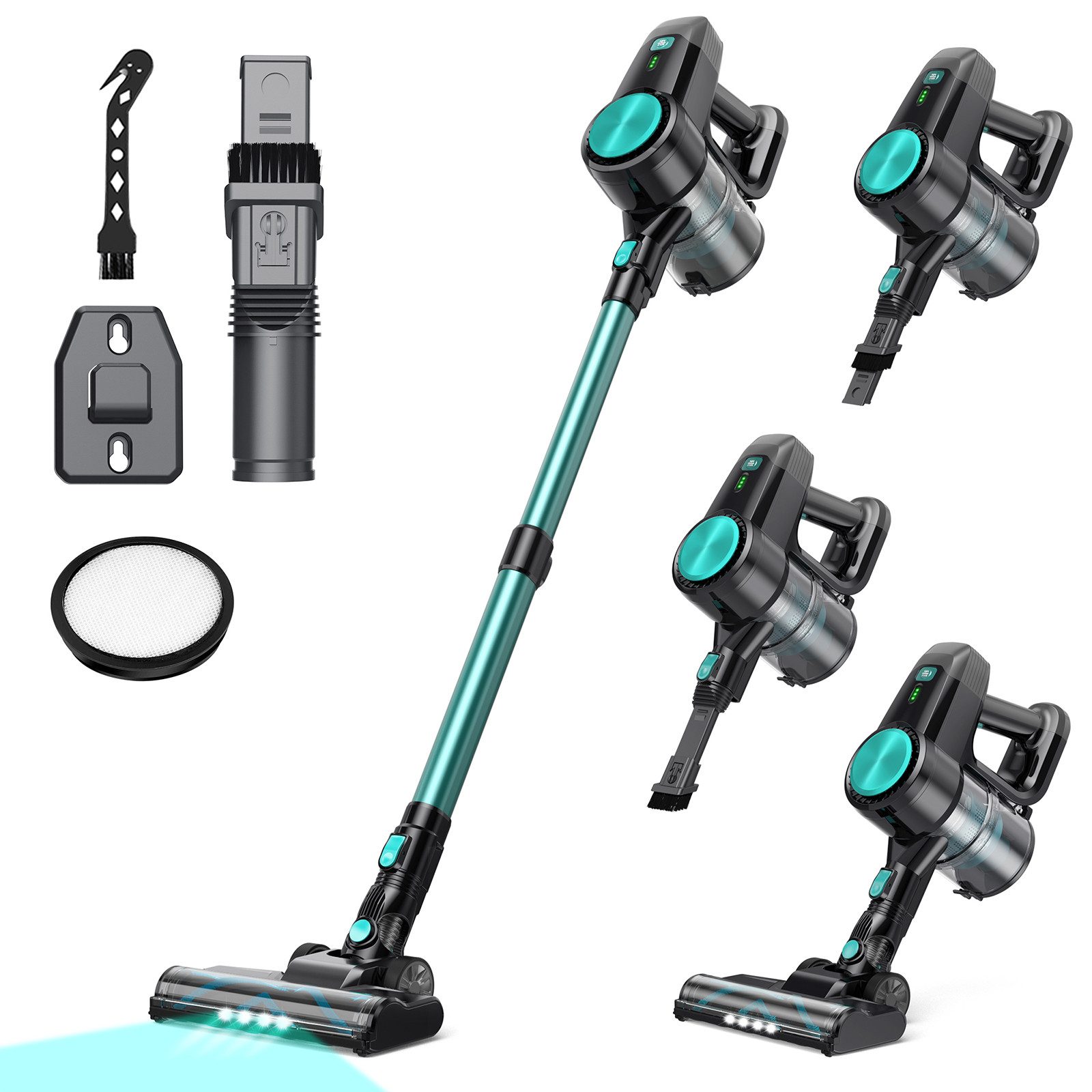 INSE Akku-Hand-und Stielstaubsauger N3T Kabelloser Staubsauger, Ultra-leicht, Anti-Haarverfilzung, 120 W, beutellos, 2000mAh-Akkus, 40Minuten Laufzeit, LED-Licht, Zyklonfiltration