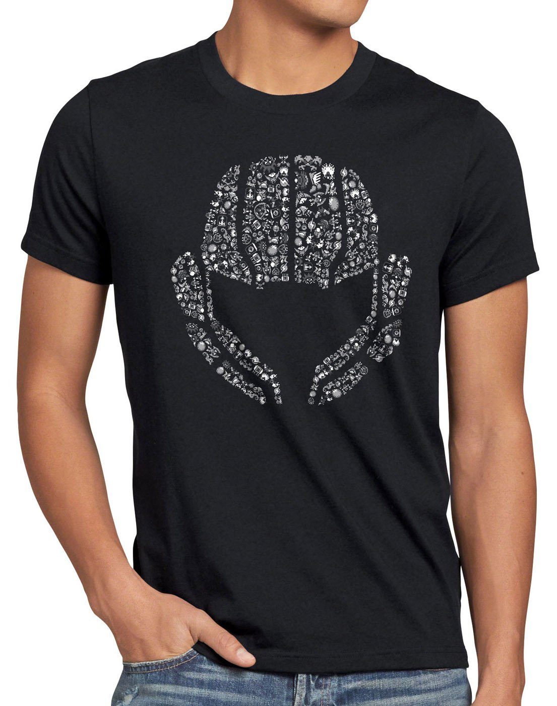 style3 Print-Shirt Herren T-Shirt Samus Aran Gamer metroid hunter prime nes snes switch 3ds gamecue schwarz