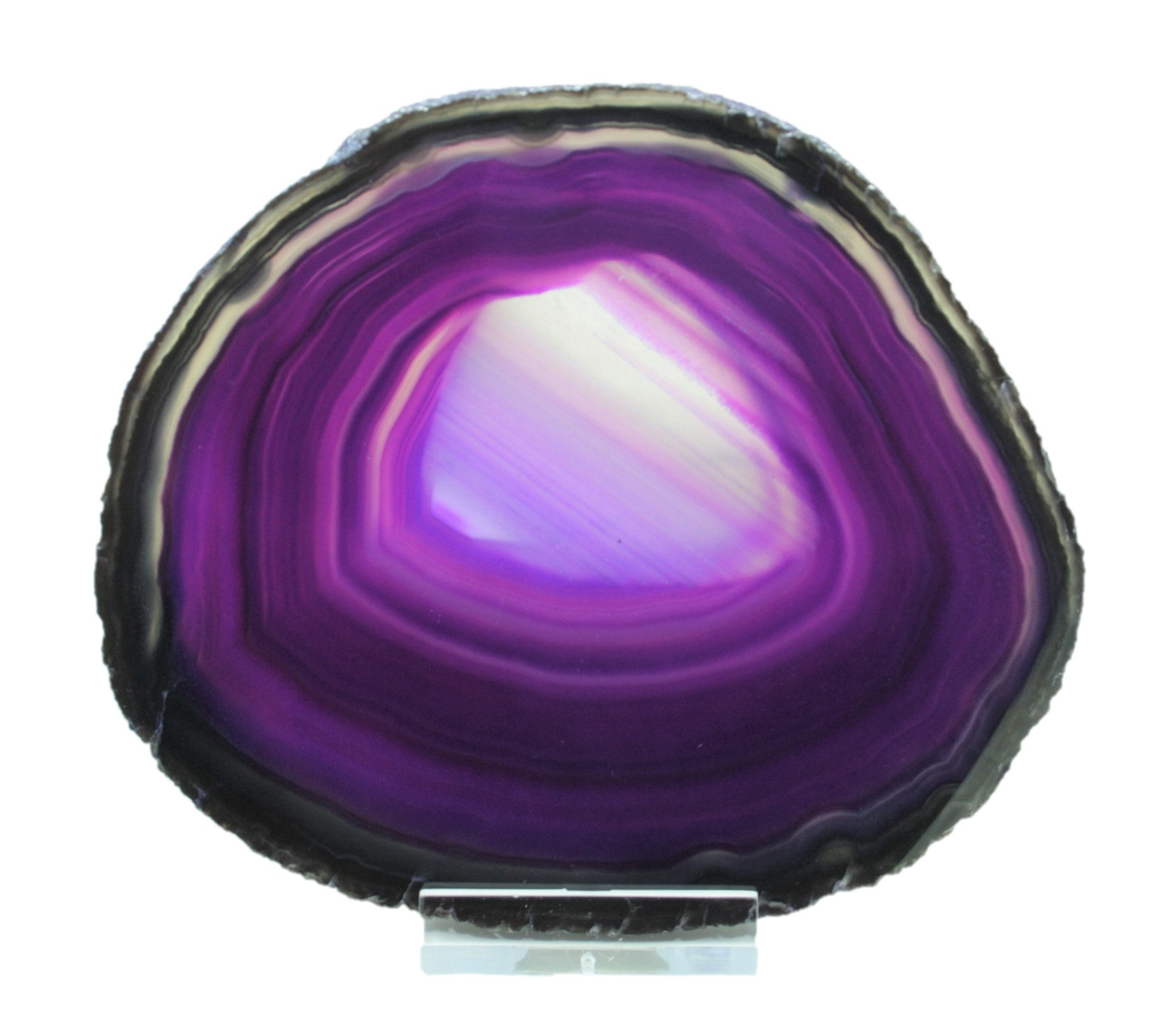 Steinfixx® Mineralstein Achatscheibe 7-8 cm mit Acrylständer I beidseitig poliert, (lila, rot, grün, blau, schwarz oder braun, 1-St., AAA-Qualität aus Brasilien), Blickfang – dekoratives Naturmineral