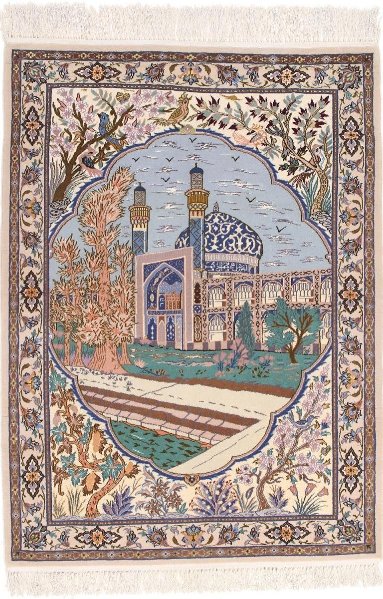 Orientteppich Isfahan Seidenkette 97x134 Handgeknüpfter Orientteppich, Nain Trading, rechteckig, Höhe: 8 mm