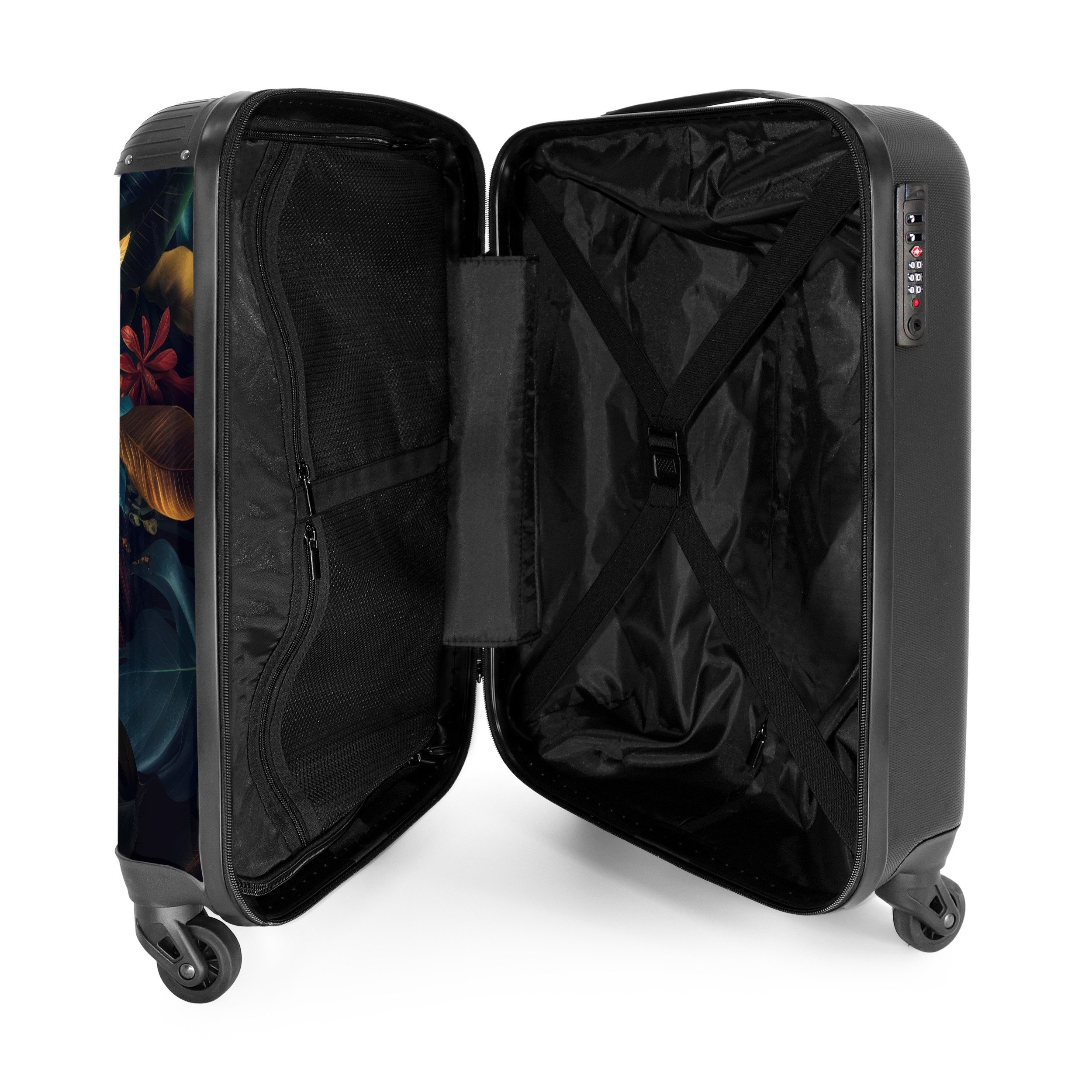 NoBoringSuitcases.com© Hartschalen-Trolley Löwe mit Blumenkrone im Dschungel 55x35x20cm, Reisetasche mit Rollen, Koffer Handgepäck Flugzeug – Bild 4 von 5