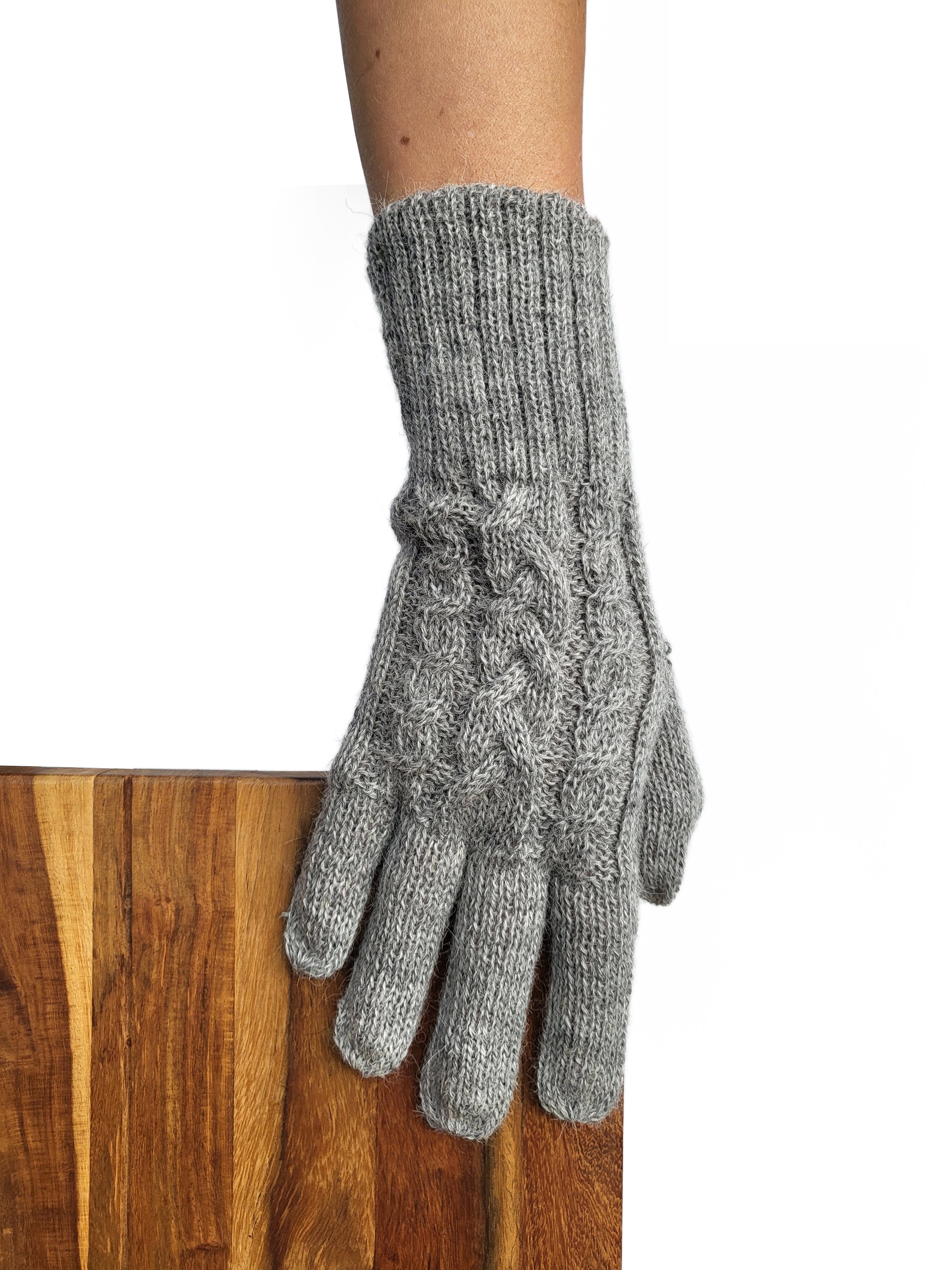 Posh Gear Alpakawolle grau hell Fingerhandschuhe aus 100% Guantibrada Strickhandschuhe Alpaka