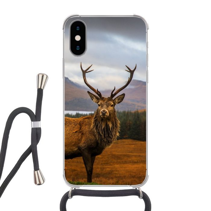 MuchoWow Handyhülle Hirsche - Berge - Wasser - Landschaft - Tiere - Bäume Handyhülle Telefonhülle Apple iPhone Xs