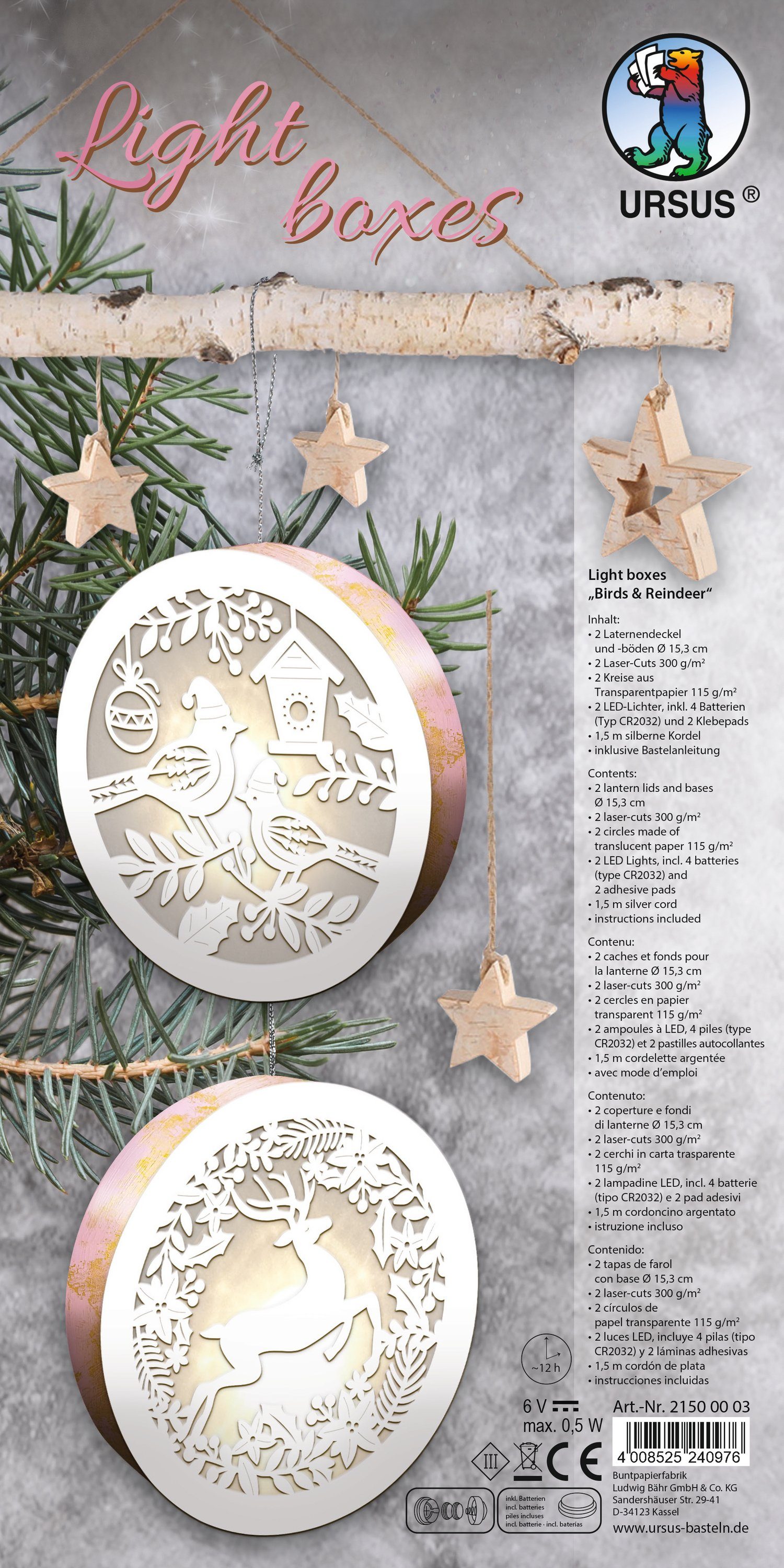 URSUS Bastelband Birds & Reindeer, 9 Teile