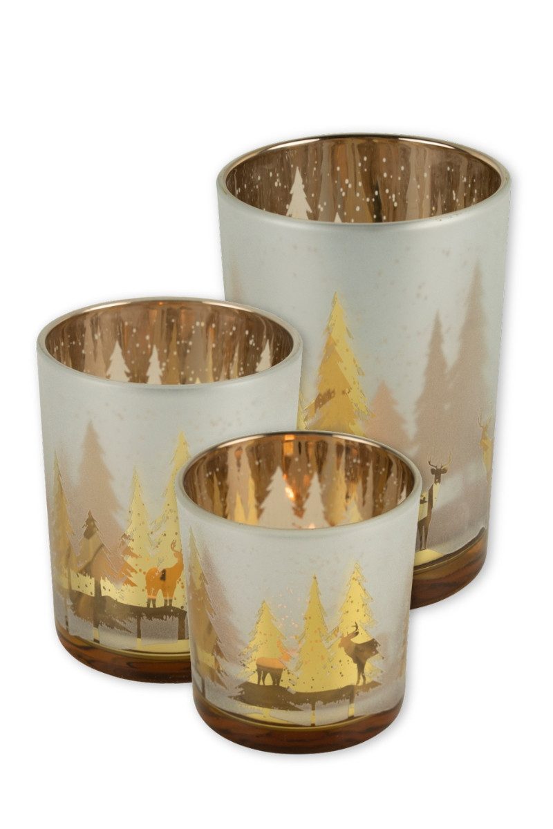 Windlicht Windlicht - HIRSCH MIT TANNE - gold
