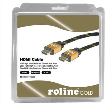 ROLINE GOLD HDMI High Speed Kabel mit Ethernet Audio- & Video-Kabel, HDMI Typ A Männlich (Stecker), HDMI Typ A Männlich (Stecker) (100.0 cm), Retail Blister