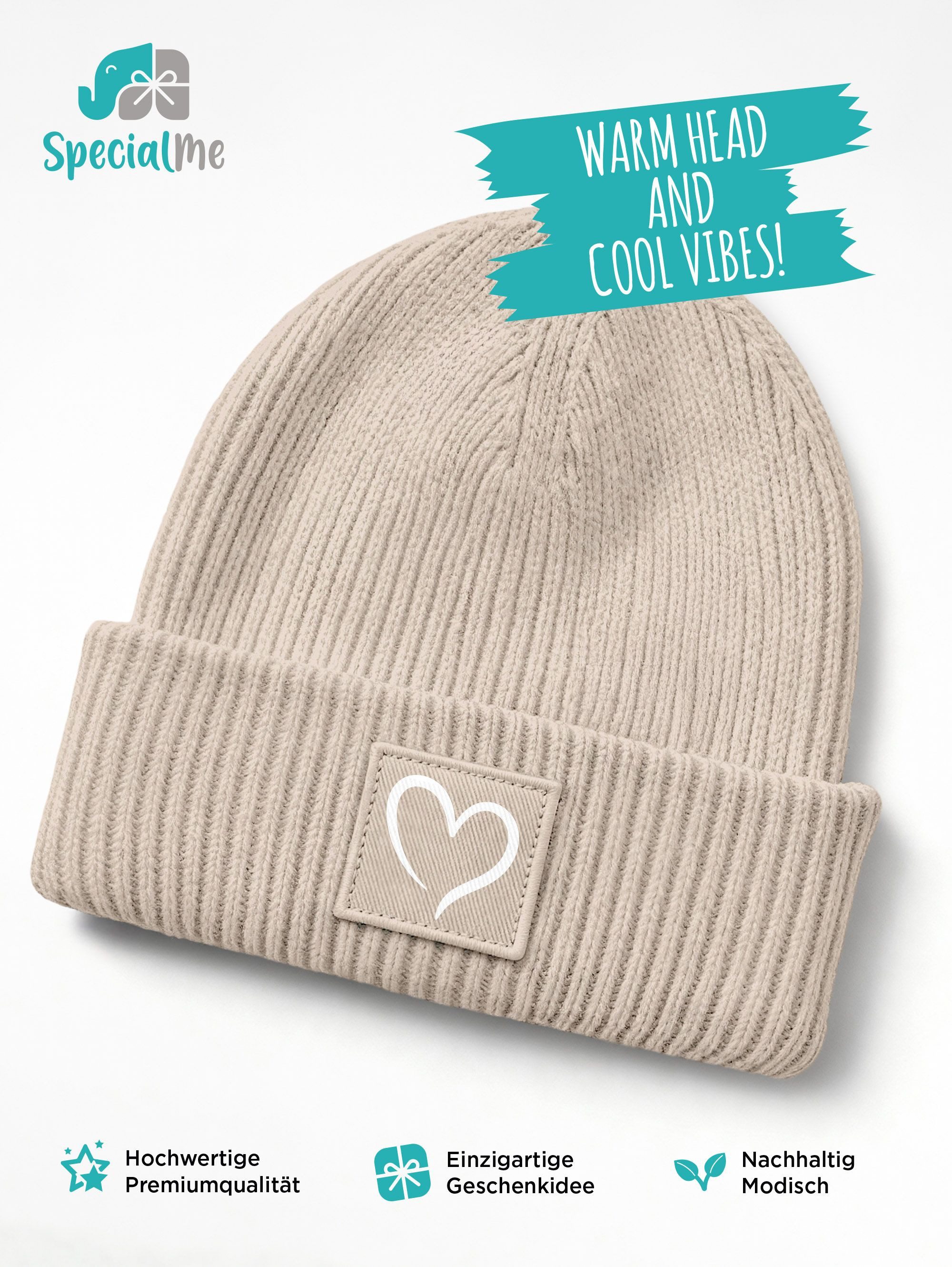SpecialMe Beanie Kinder Beanie Mädchen Print Strickmütze Herz Aufdruck Geschenkidee