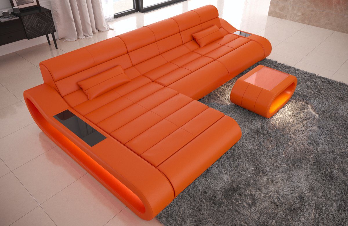 L Sofa Ecksofa Couch, Leder, lang mit Form ergonomischer Designersofa LED, Ledersofa Dreams Sofa Concept Ledercouch Rückenlehne mit