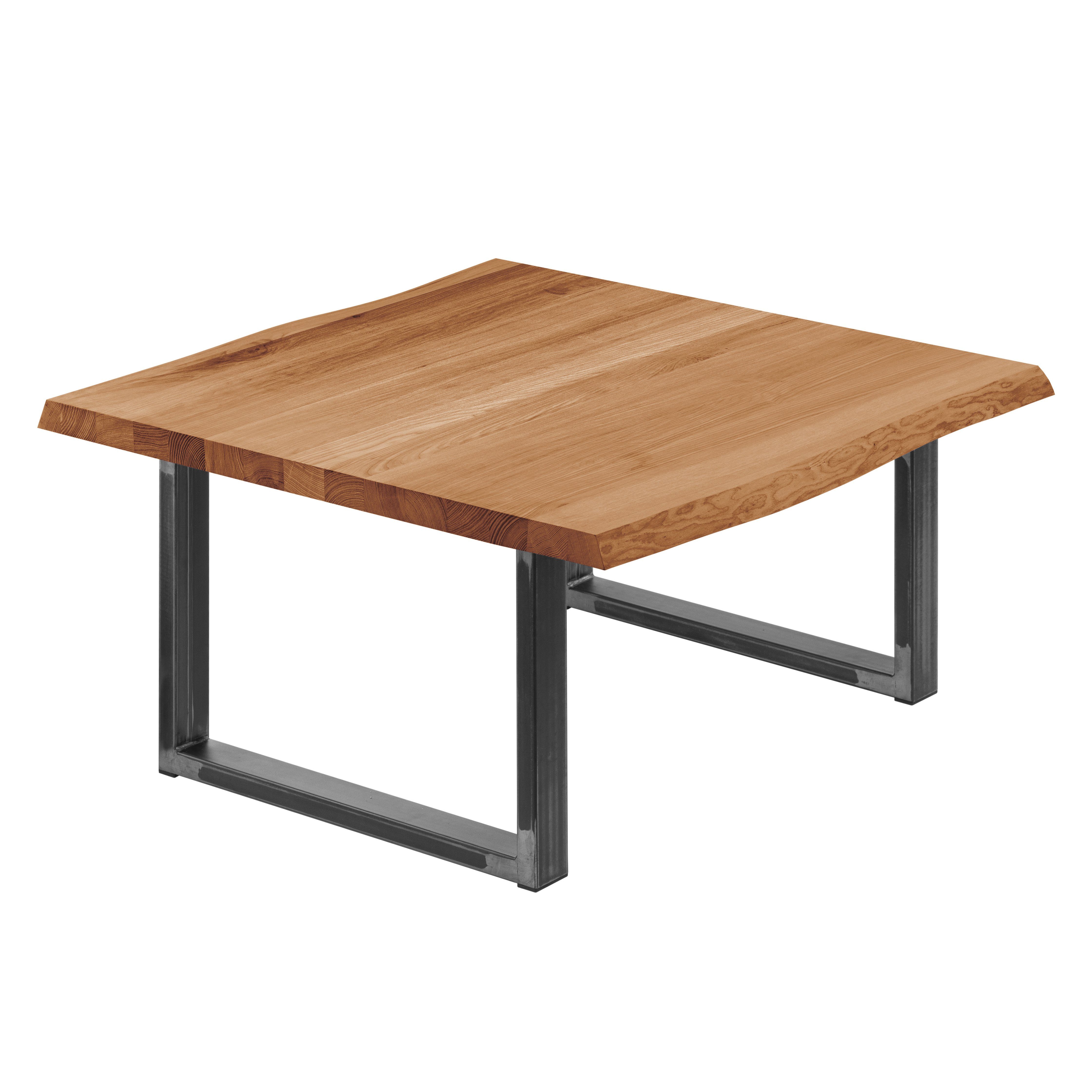 LAMO Manufaktur Baumkantentisch Loft Esstisch Massivholz inkl. Metallgestell (1 Tisch), Baumkante massiv Rohstahl mit Klarlack | Dunkel