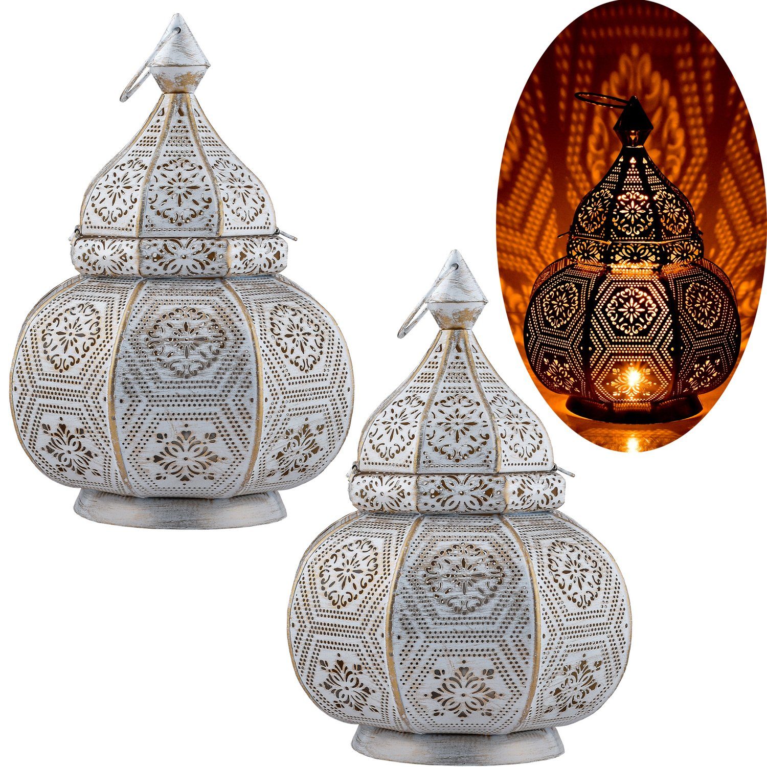 Marrakesch Orient & Mediterran Interior Windlicht Tischlampe Laterne Mahana, Leuchte, Windlicht, Deko (2 St), Handarbeit