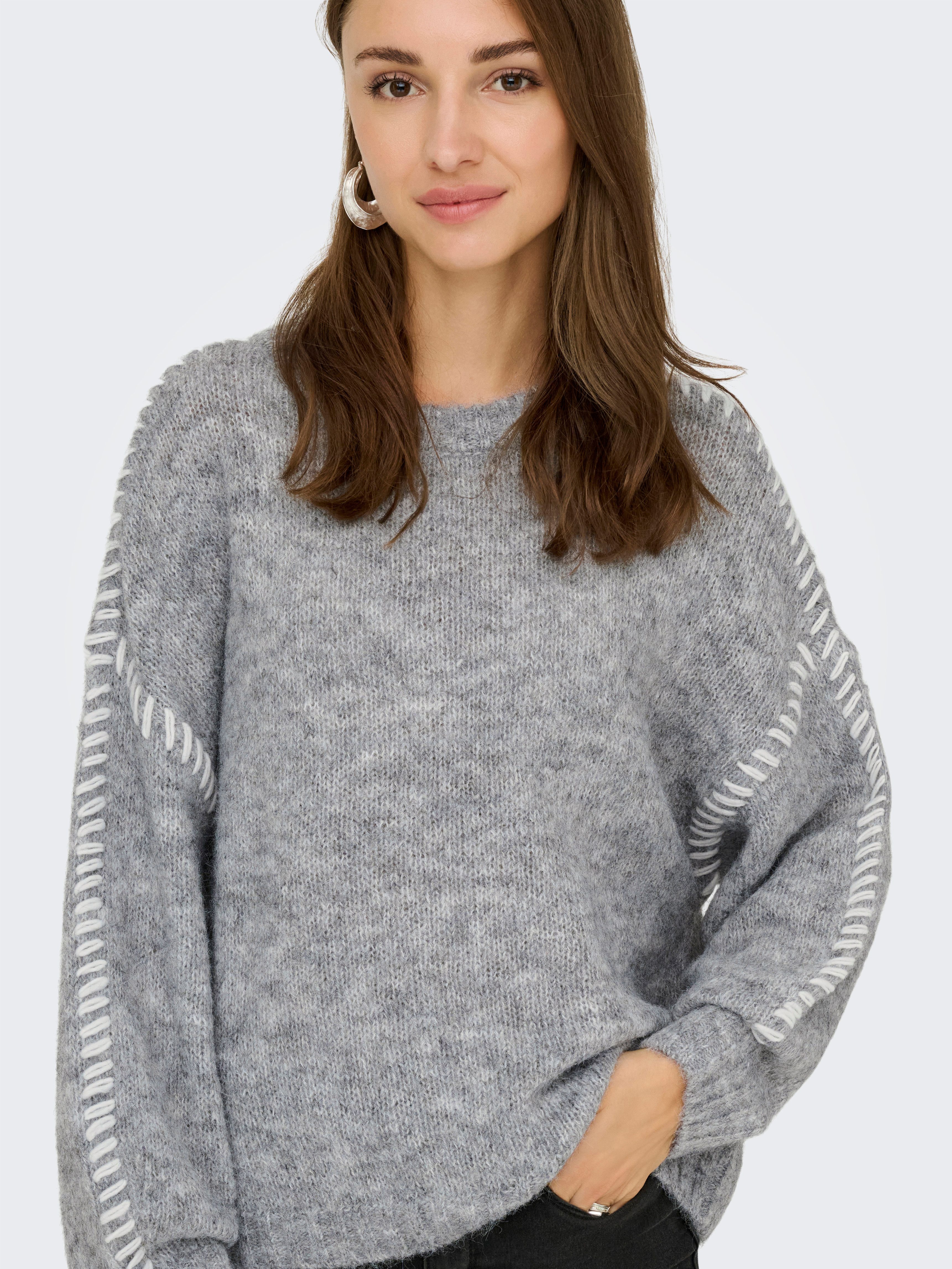 JDY Rundhalspullover JDYZOEY LIFE L/S ON STITCH PULL KNT NOOS mit dekorativen Ziernähten