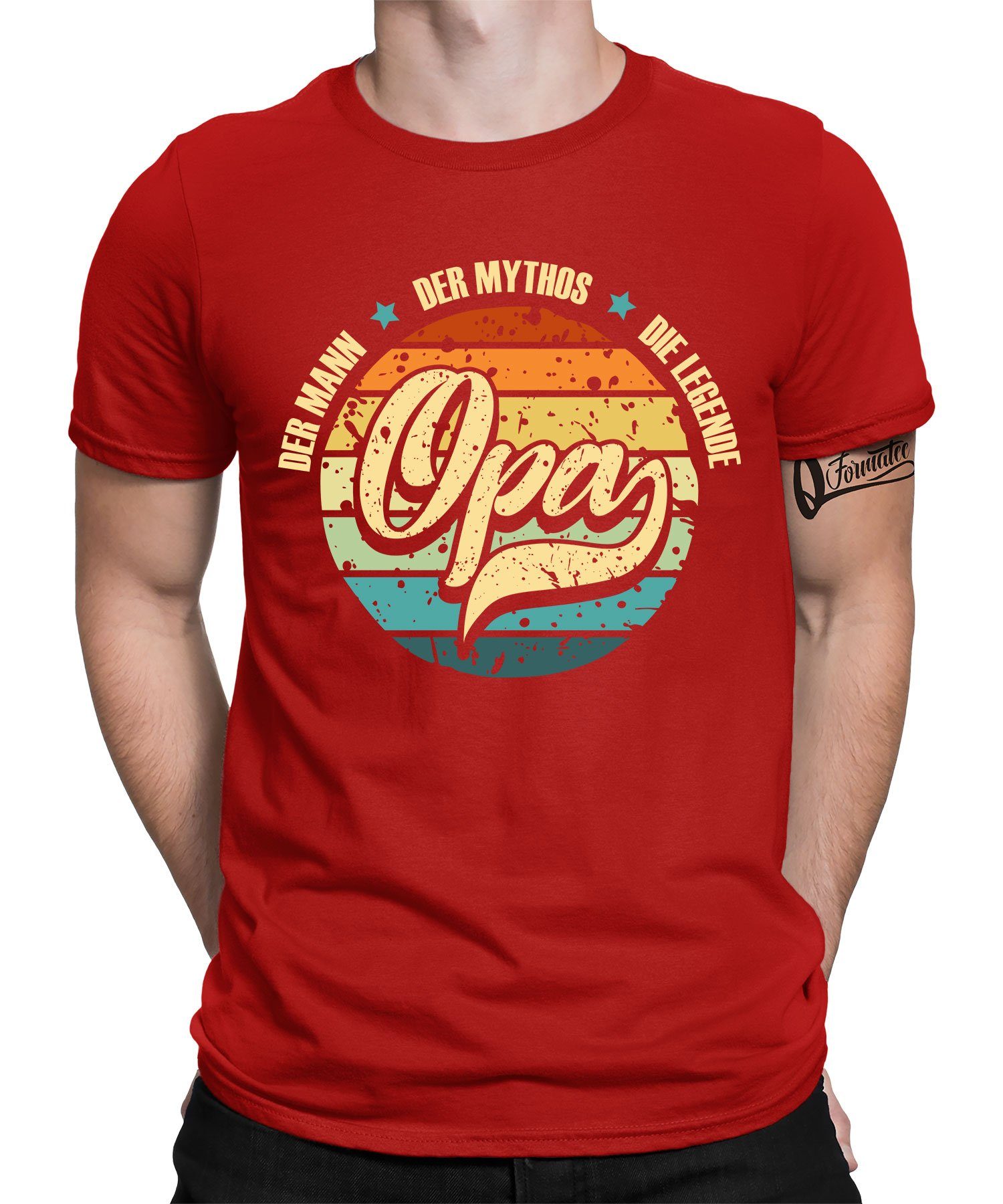 Quattro Formatee Kurzarmshirt Der Mann Mythos Legende Opa - Großvater Vatertag Herren T-Shirt (1-tlg) Rot