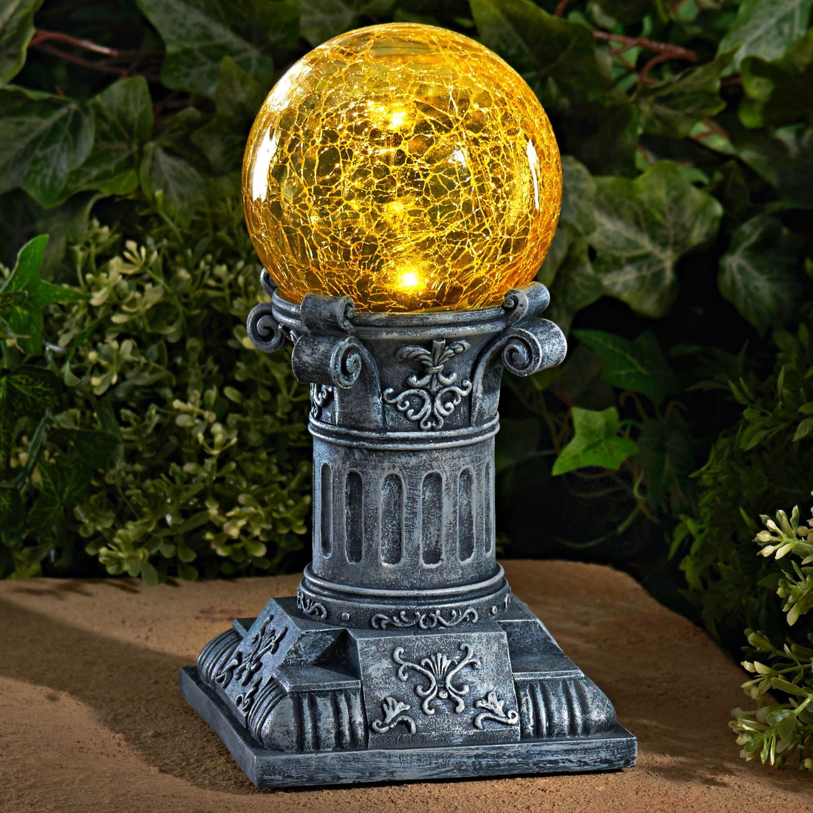 BURI LED Dekolicht LED-Solarkugel Crackleglas 22cm Solarlampe Solarleuchte Gartenleuchte