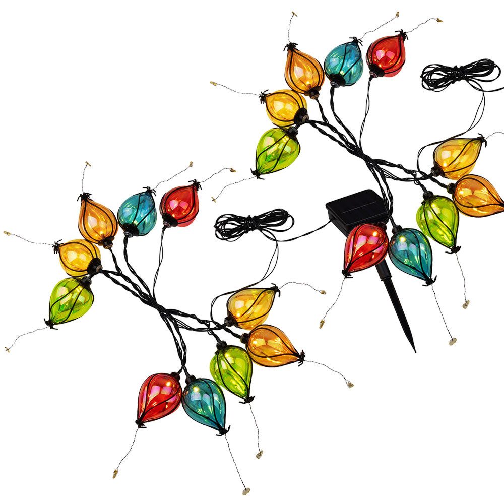 Haushalt International LED Solarleuchte, LED-Leuchtmittel fest verbaut, Farbig, Warmweiß, 2x Solarleuchte LED Lichterkette Ballon bunt Außenleuchte L 390 cm