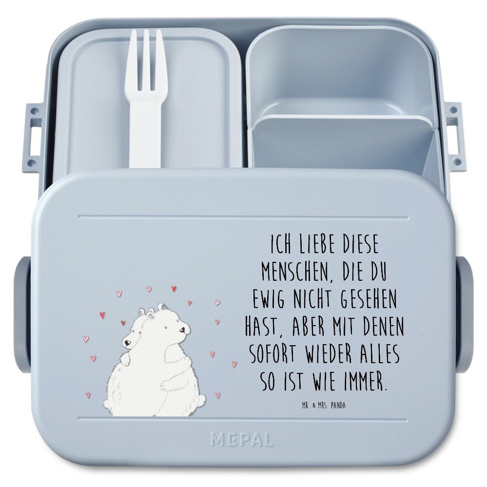 Mr. & Mrs. Panda Butterdose Eisbär Umarmen Motiv, Bento Box, Blau Pastell, Lunchbox, Bentobox, Es, Polypropylen lebensmittelecht, (Packung), Frischhaltedose Lunchbox Essensbox
