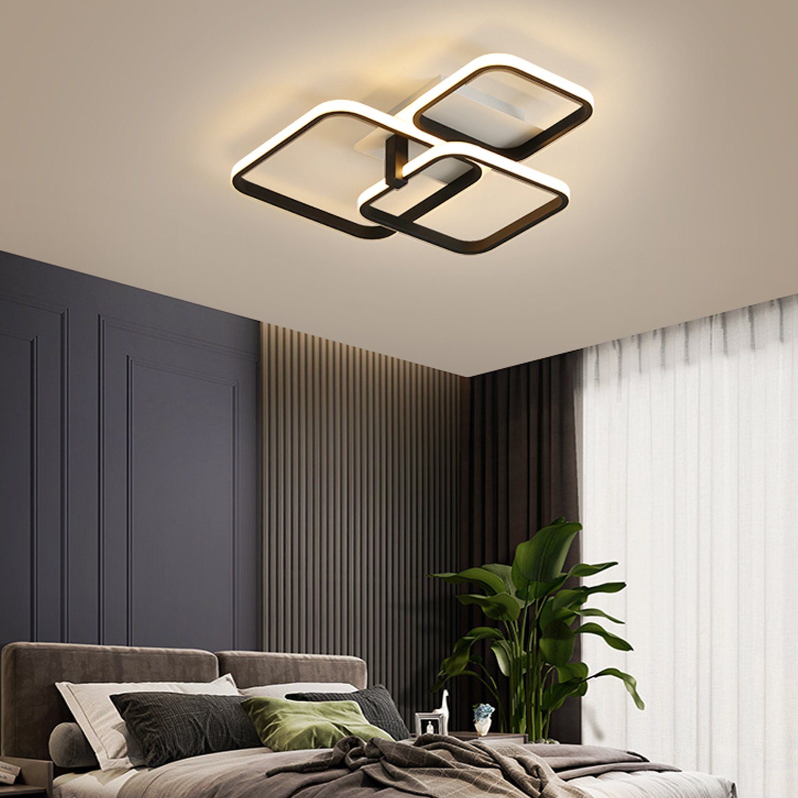 Deckenlampe Warmweiß/Neutralweiß/Kaltweiß, Dimmen LED Fernbedienung Stufenloses Deckenleuchte, LED integriert, Wohnzimmer, fest Daskoo Quadrat Dimmbar 3/4/5 LED mit Deckenleuchten Schwarz