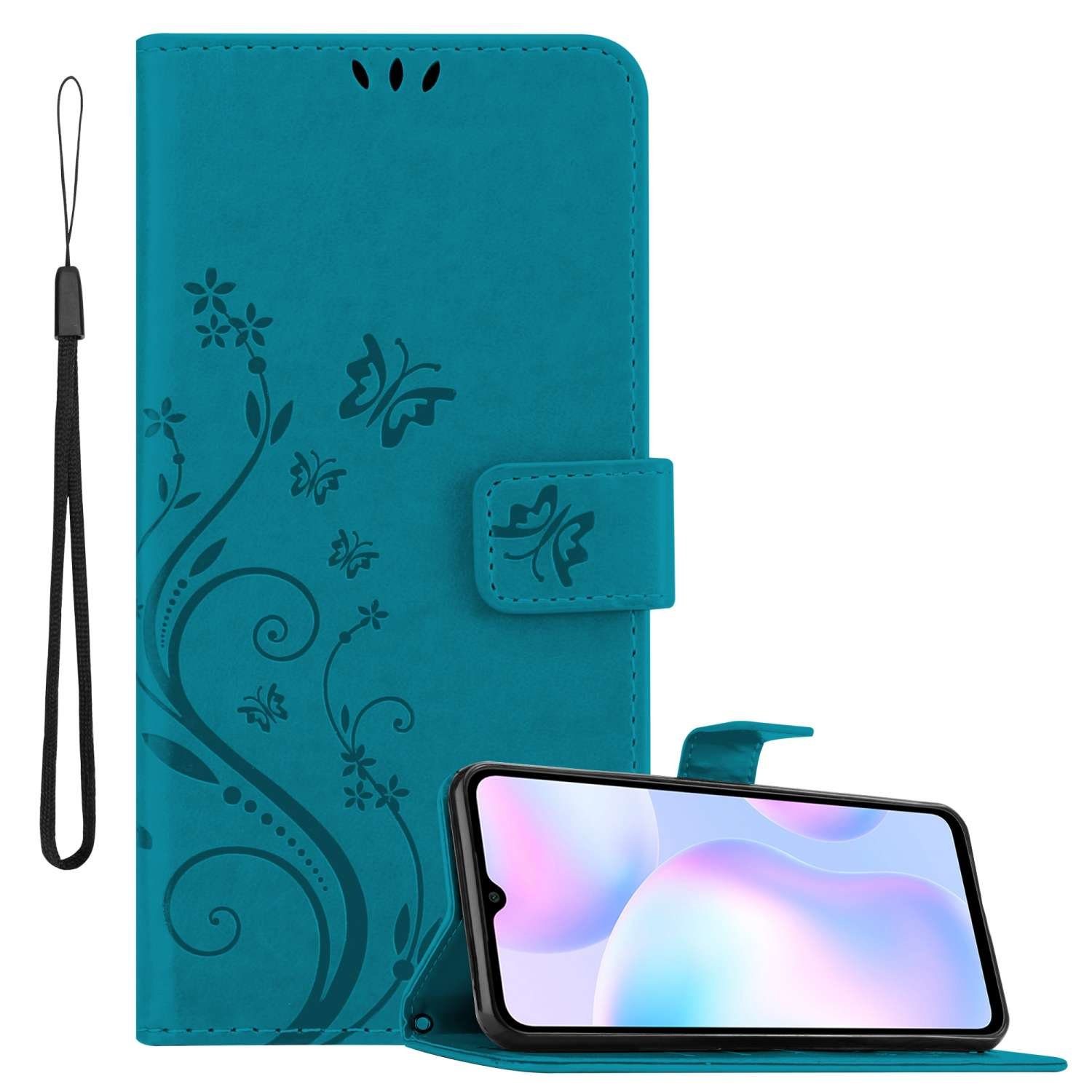 Cadorabo Handyhülle für Xiaomi RedMi 9A / RedMi 9AT Hülle Xiaomi RedMi 9A / RedMi 9AT, Hülle Schutzhülle Blumen Flower mit Standfunktion Kartenfach Magnet