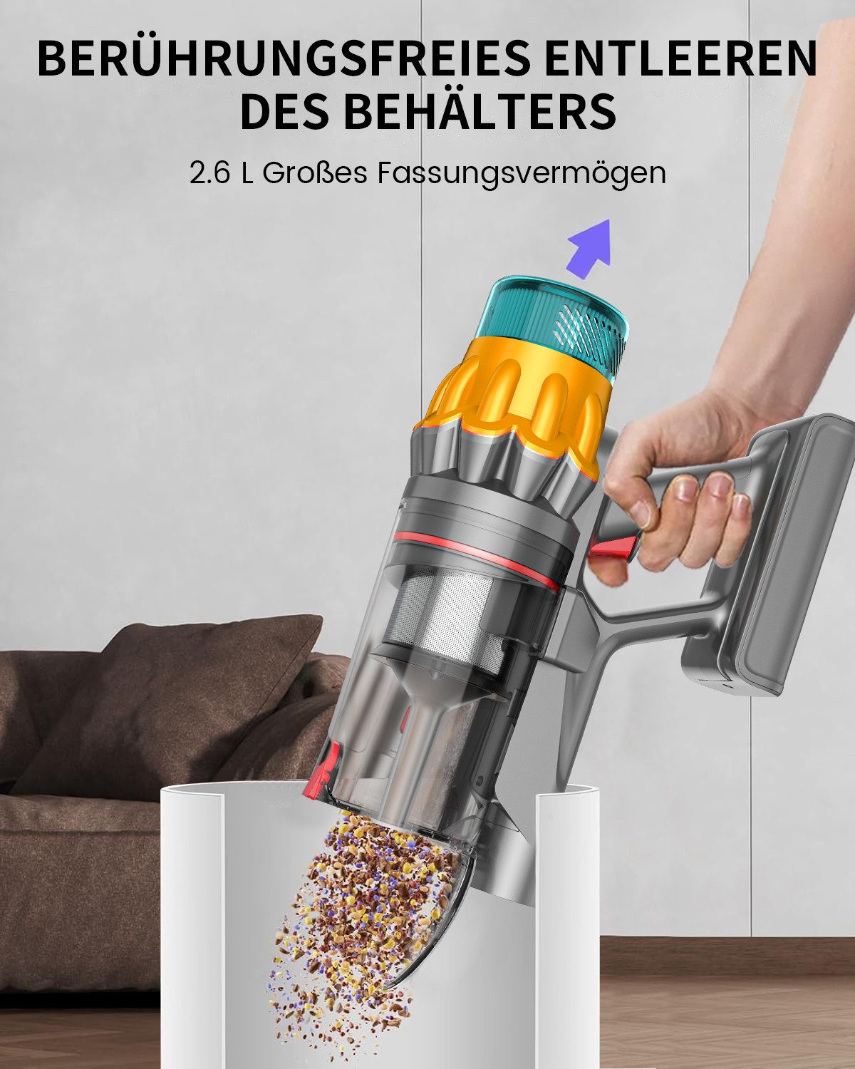 FOSMET Akku-Hand-und Stielstaubsauger Akku Staubsauger 85000Pa 750W 80min, 2,6L Staubbehälter, OLED Display, 750 W, 2.6L, Kabelloser Stabstaubsauger mit 11-Stufen-Filter, 50dB leise, für Böden