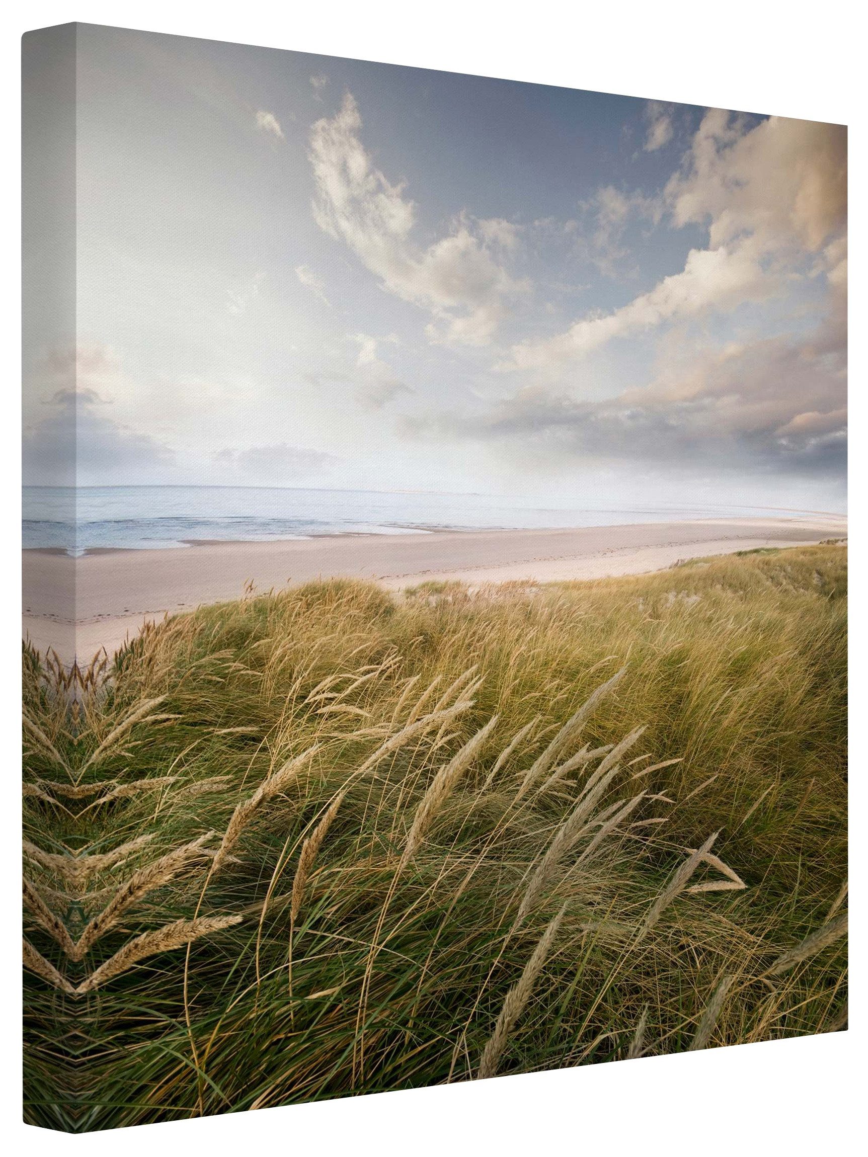 Bilderdepot24 Leinwandbild Strand Meer Modern Natur Dünentraum creme beige Bild auf Leinwand XXL, Wohnzimmer Schlafzimmer Küche Flur Wandbild Kunstdruck Wanddeko Druck