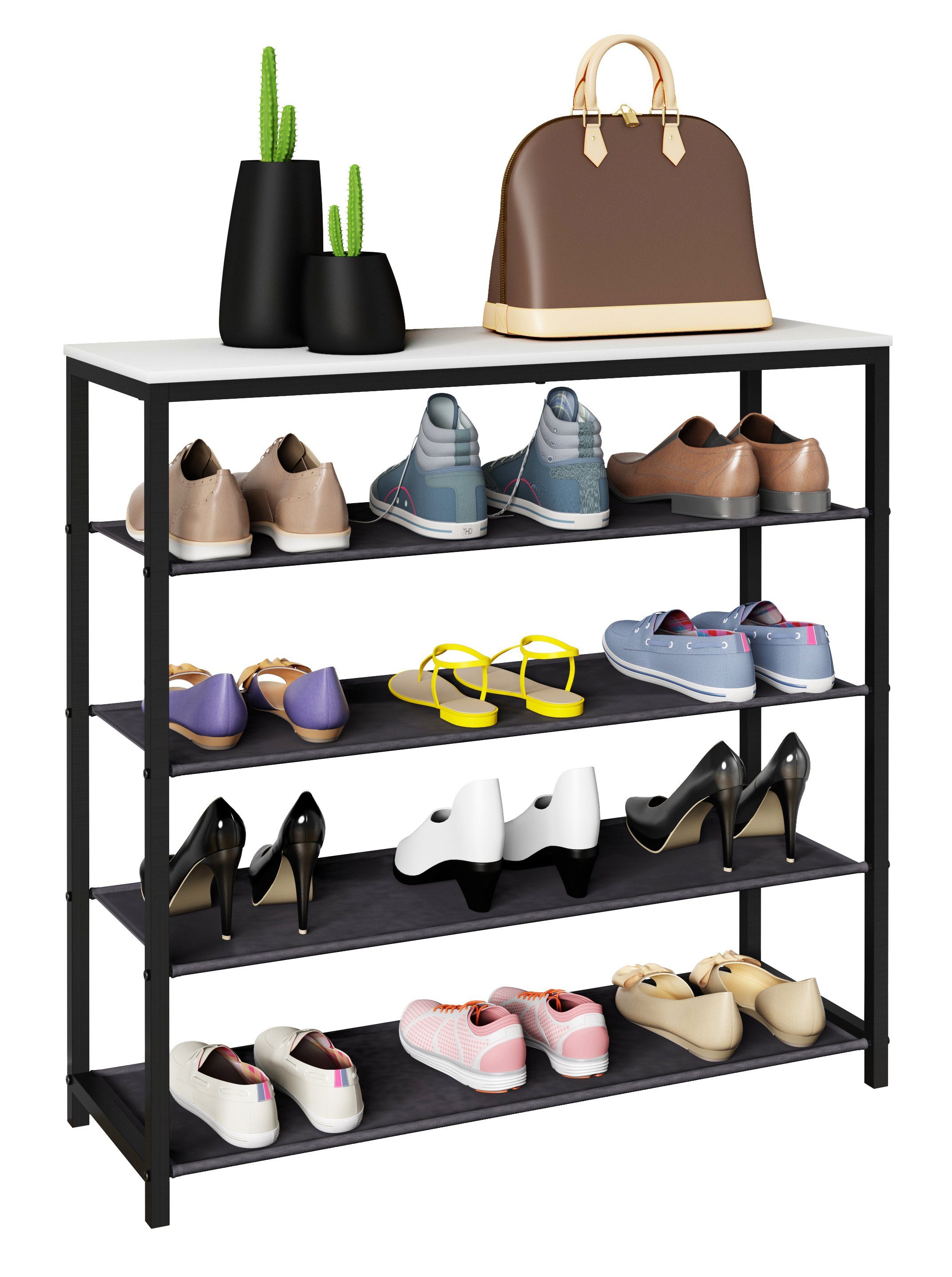 VCM Schuhregal Taliro 4 B. 90 x T. 30 x H. 87 cm, Schuhablage im Industrie Style Design, Regal mit 4 Fächern, 4 Fächer