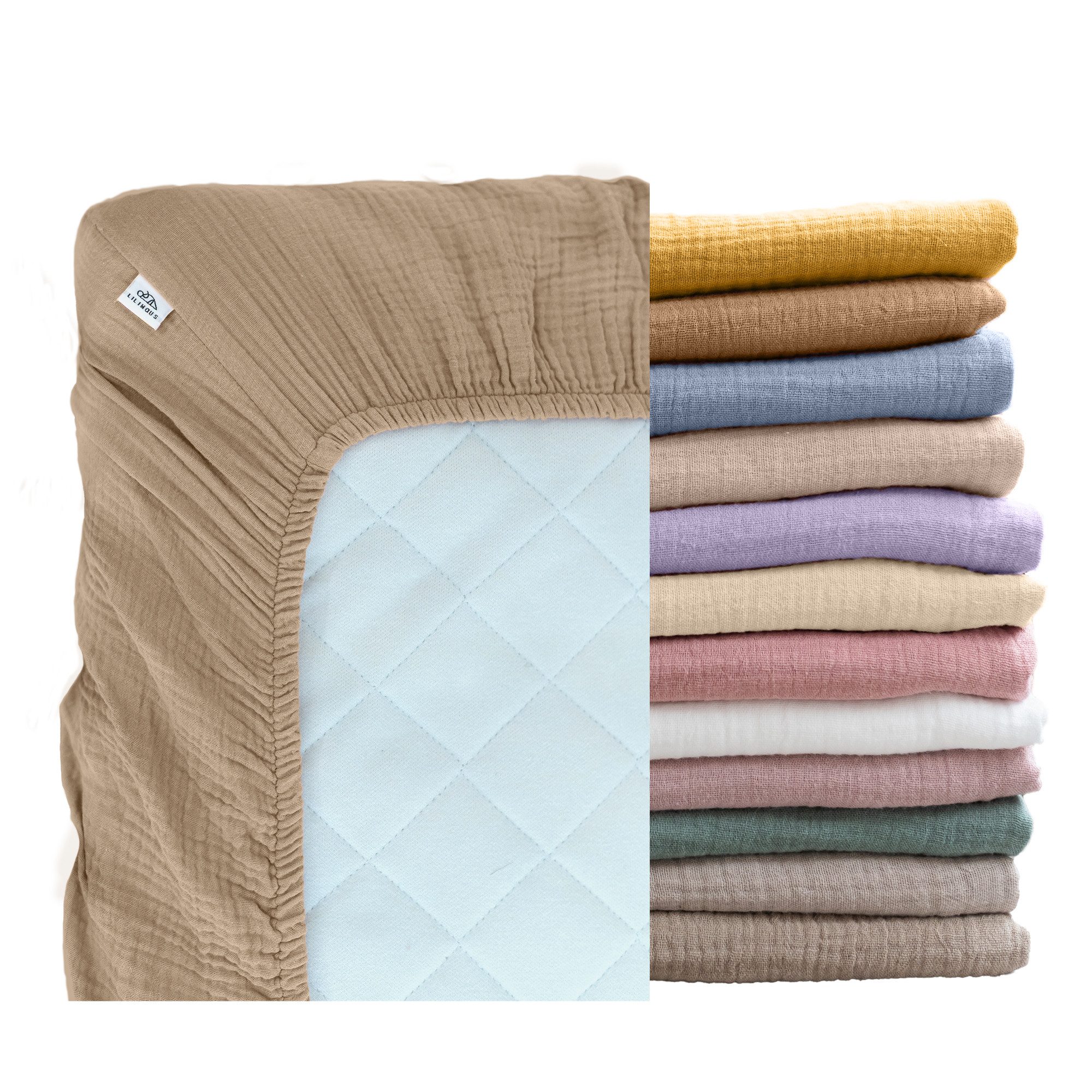lilimaus Spannbettlaken Musselin Bettlaken Baby 60x120 & 70x140 mit Rundum-Gummizug, (1 Stück), weicher Musselin mit Rundum-Gummizug - sicherer Halt im Babybett