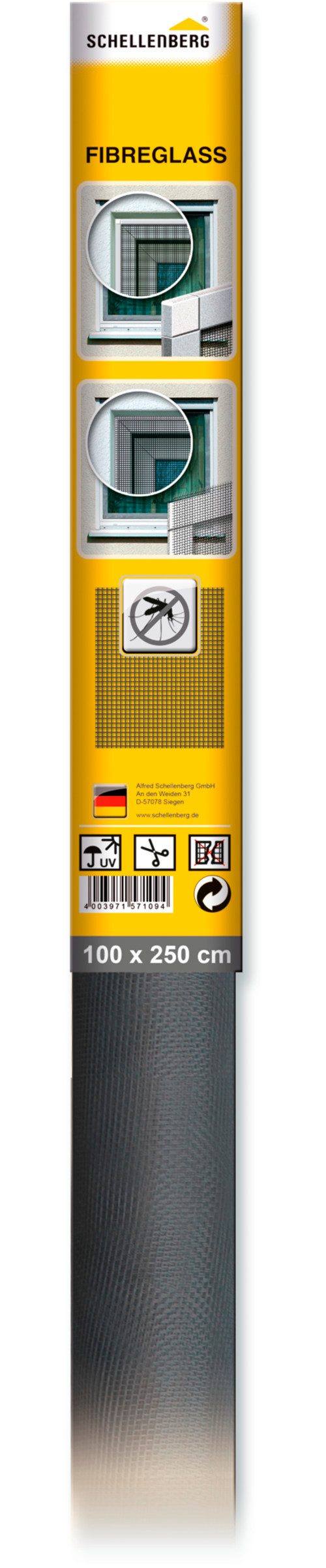 SCHELLENBERG Fliegengitter-Gewebe aus Fiberglas in anthrazit und weiß, (Packung, 1-St), Insektenschutz Rolle für Fenster und Tür, verschiedene Maße