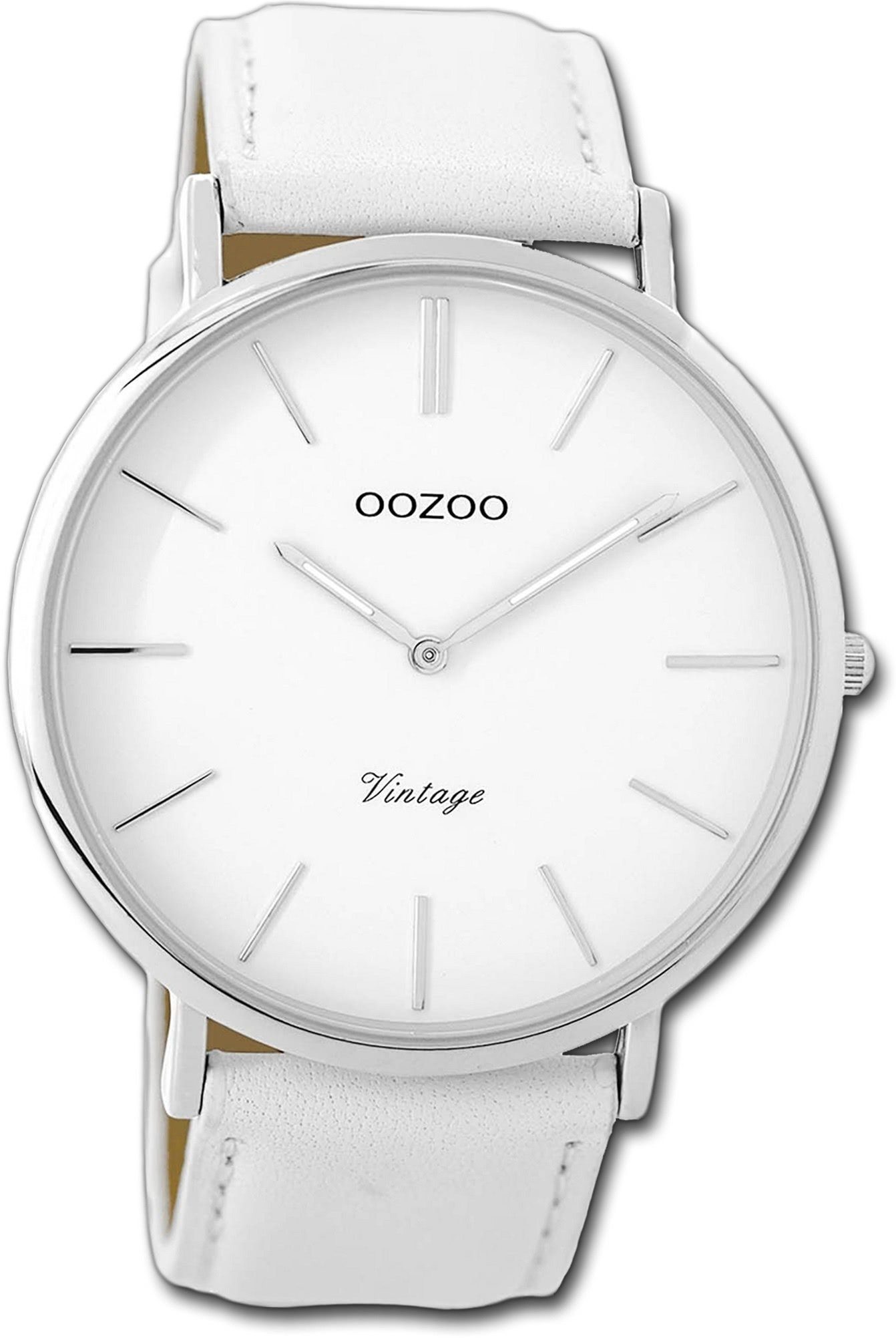 OOZOO Quarzuhr Oozoo Leder Damen Uhr C9310 Analog, Damenuhr Lederarmband weiß, rundes Gehäuse, groß (ca. 45mm)