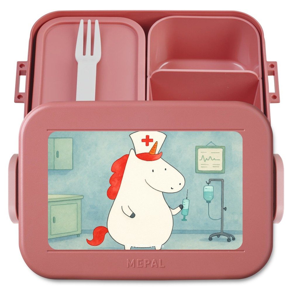 Mr. & Mrs. Panda Butterdose Einhorn Krankenschwester Design, Bentobox, Rot Pastell, Krankenpflege, Polypropylen lebensmittelecht, (Packung), Meal Prep Box Bentobox Essensbox