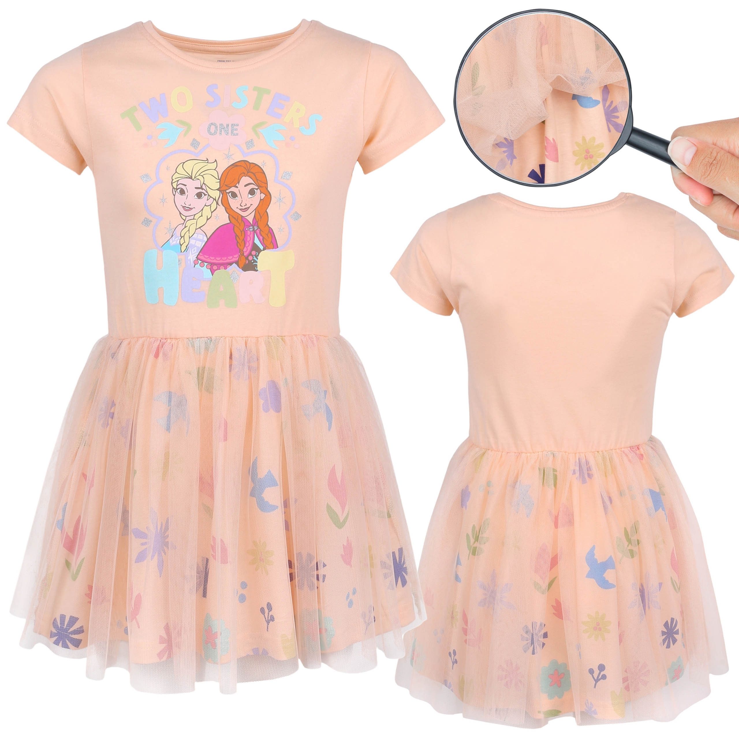 Tüllkleid Frozen Anna Elsa, pfirsichfarbenes Tüllkleid mit kurzen Ärmeln