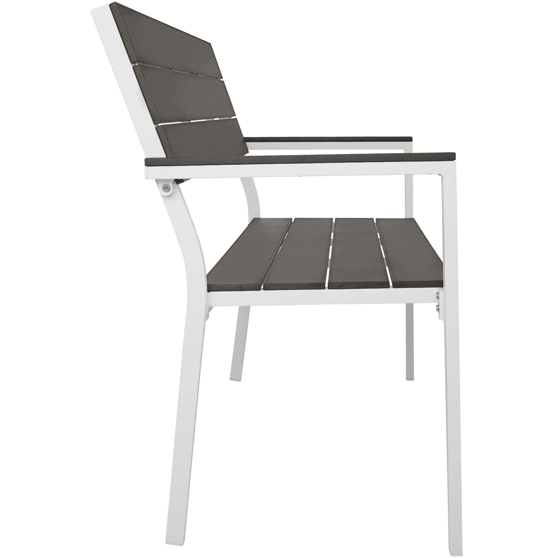 tectake Gartenbank Aluminium-Outdoor-Sitzbank, Maße: 128 x 59 x 88 cm, 2-Sitzer (Parkbank Line, in hellgrau/weiß), Wetterbeständig, Holzoptik, mit einer Belastbarkeit von 250 kg