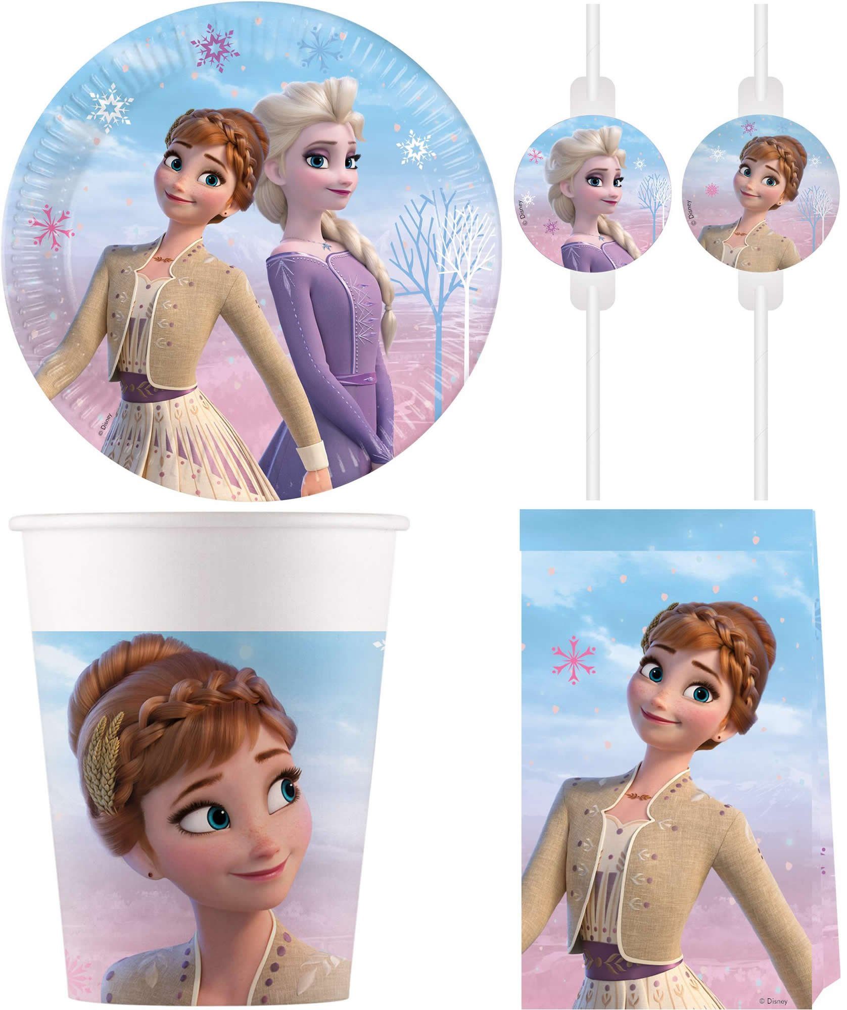 Procos Einweggeschirr-Set 32-tlg Set Kindergeburtstag Party Deko Motto Frozen 2 Wind Spirit (32-tlg), 8 Personen