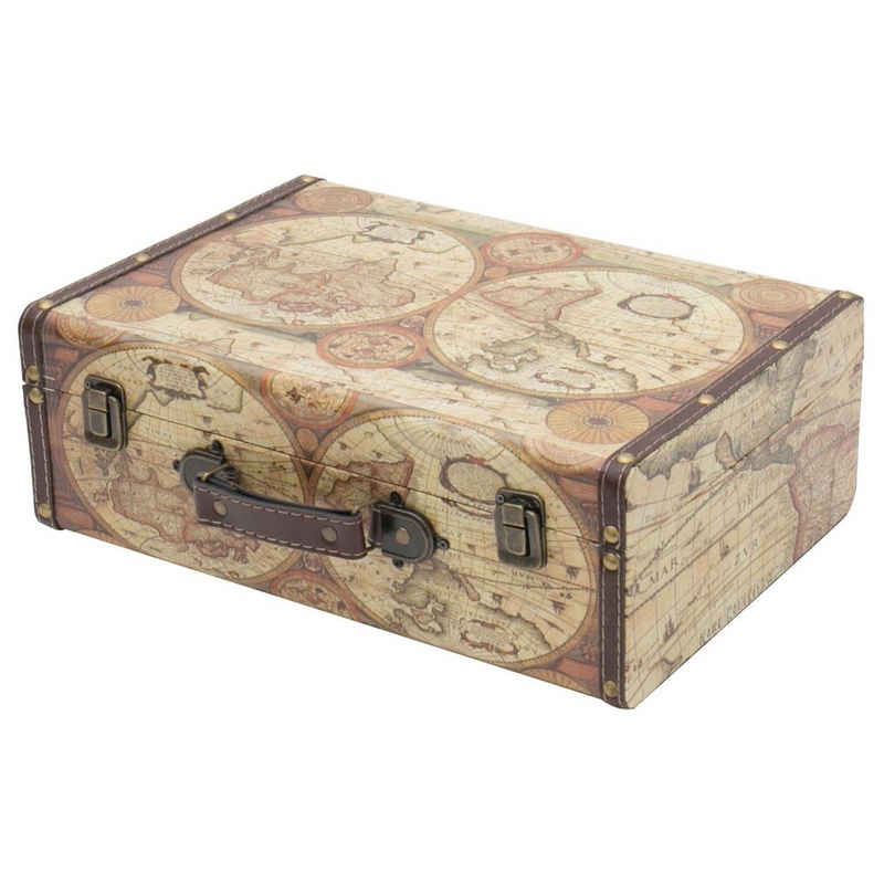 HMF Aufbewahrungsbox Vintage Koffer (1 St), aus Holz, Deko Weltkarte Farbe, 38 x 26 x 13 cm