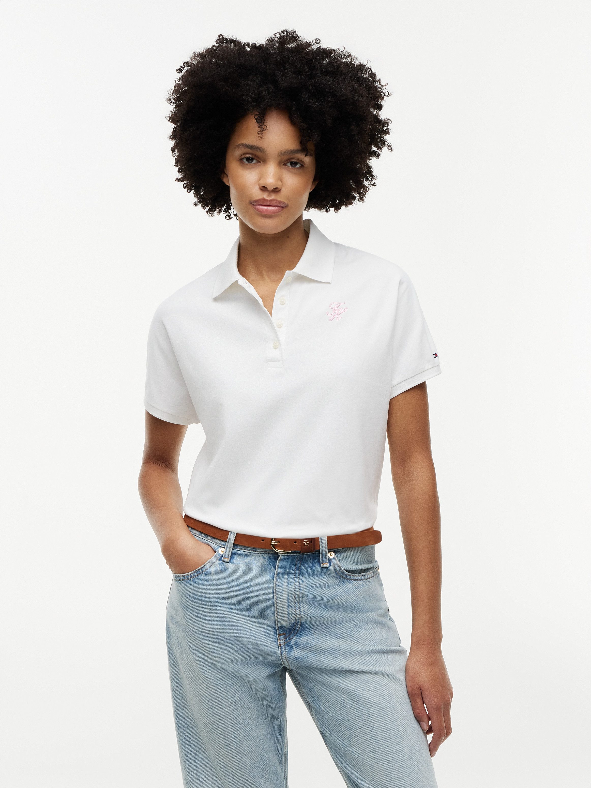 Tommy Hilfiger Poloshirt TH SCRIPT MODERN SS POLO Baumwollmischung, Polokragen, kurze Knopfleiste
